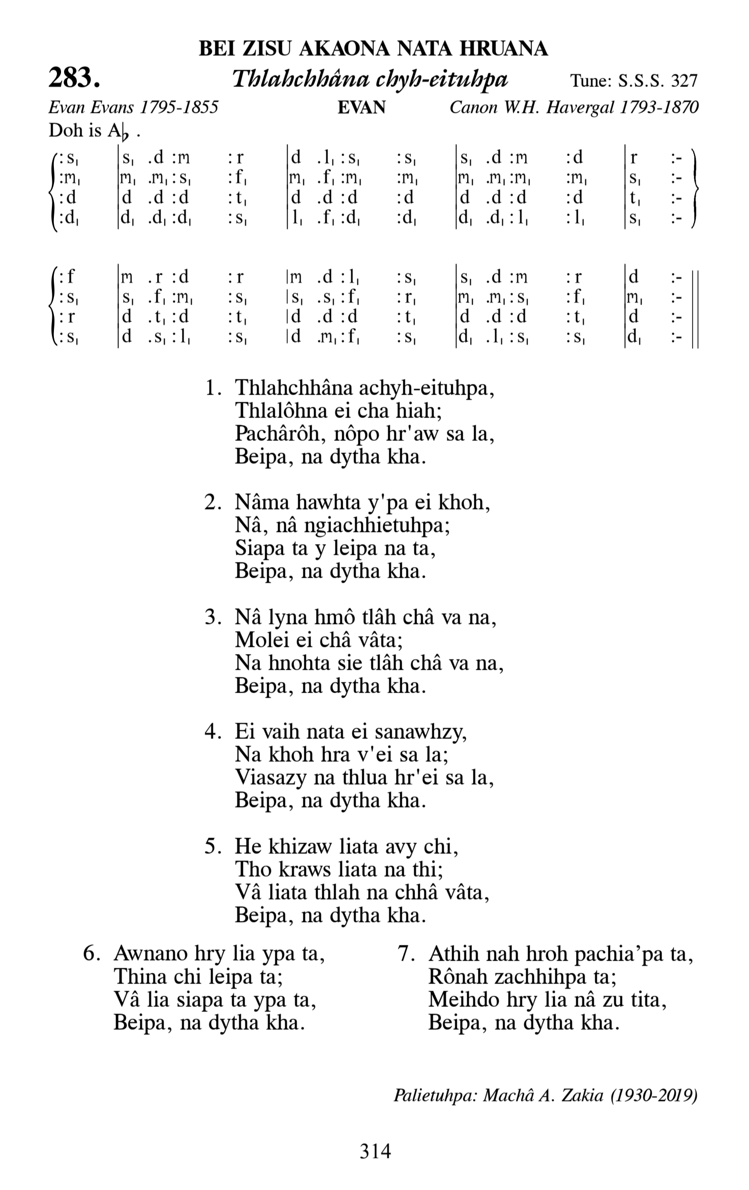 Hymn 283, “Thlahchhâna chyh-eituhpa”, Edition 13