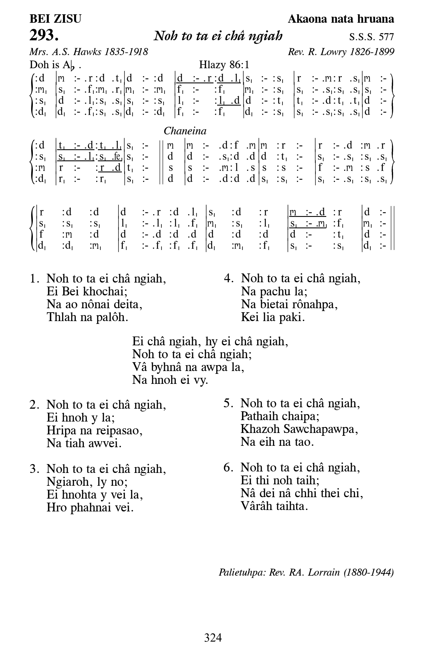 Hymn 293, “Noh to ta ei châ ngiah”, Edition 13