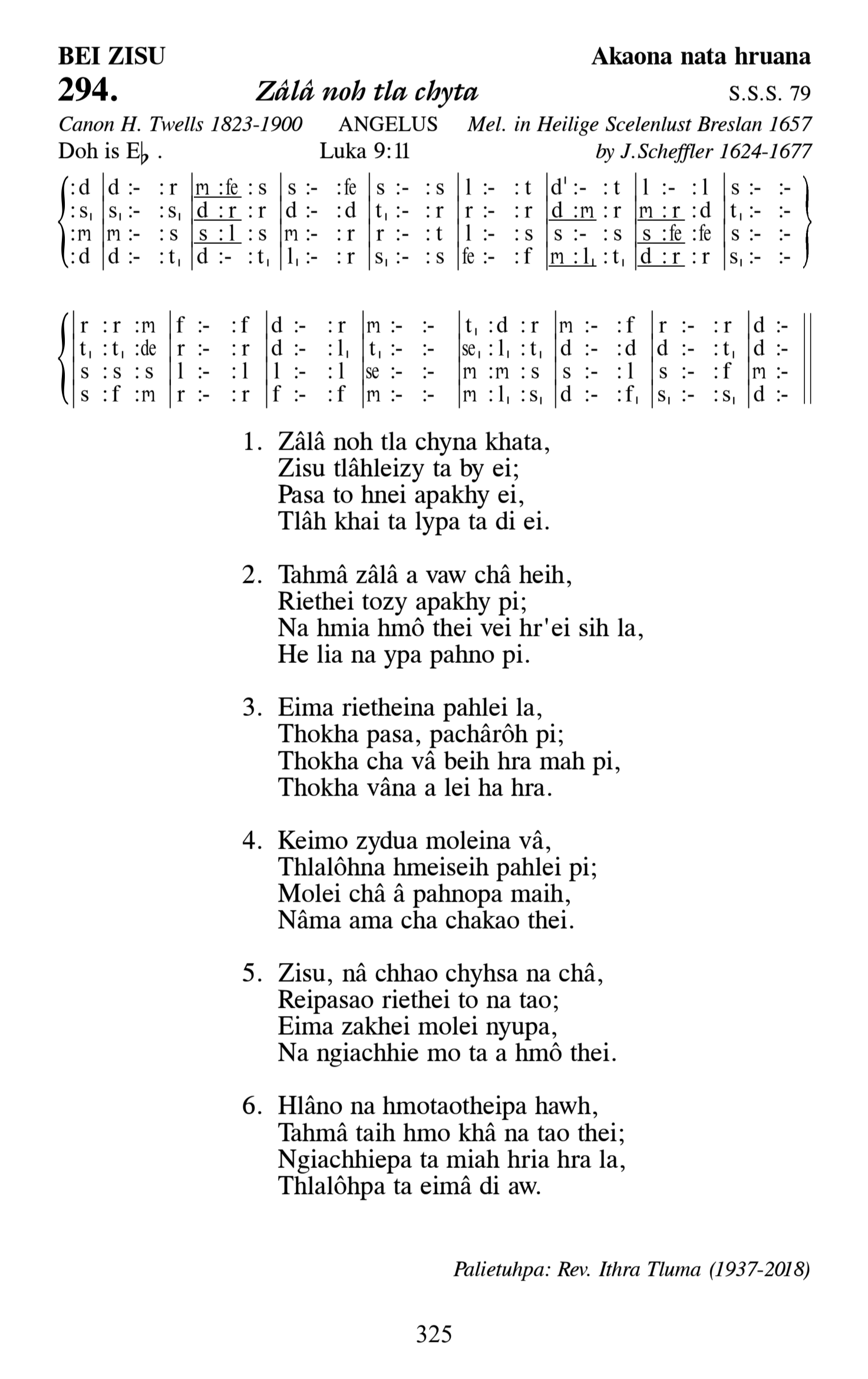 Hymn 294, “Zâlâ noh tla chyta”, Edition 13
