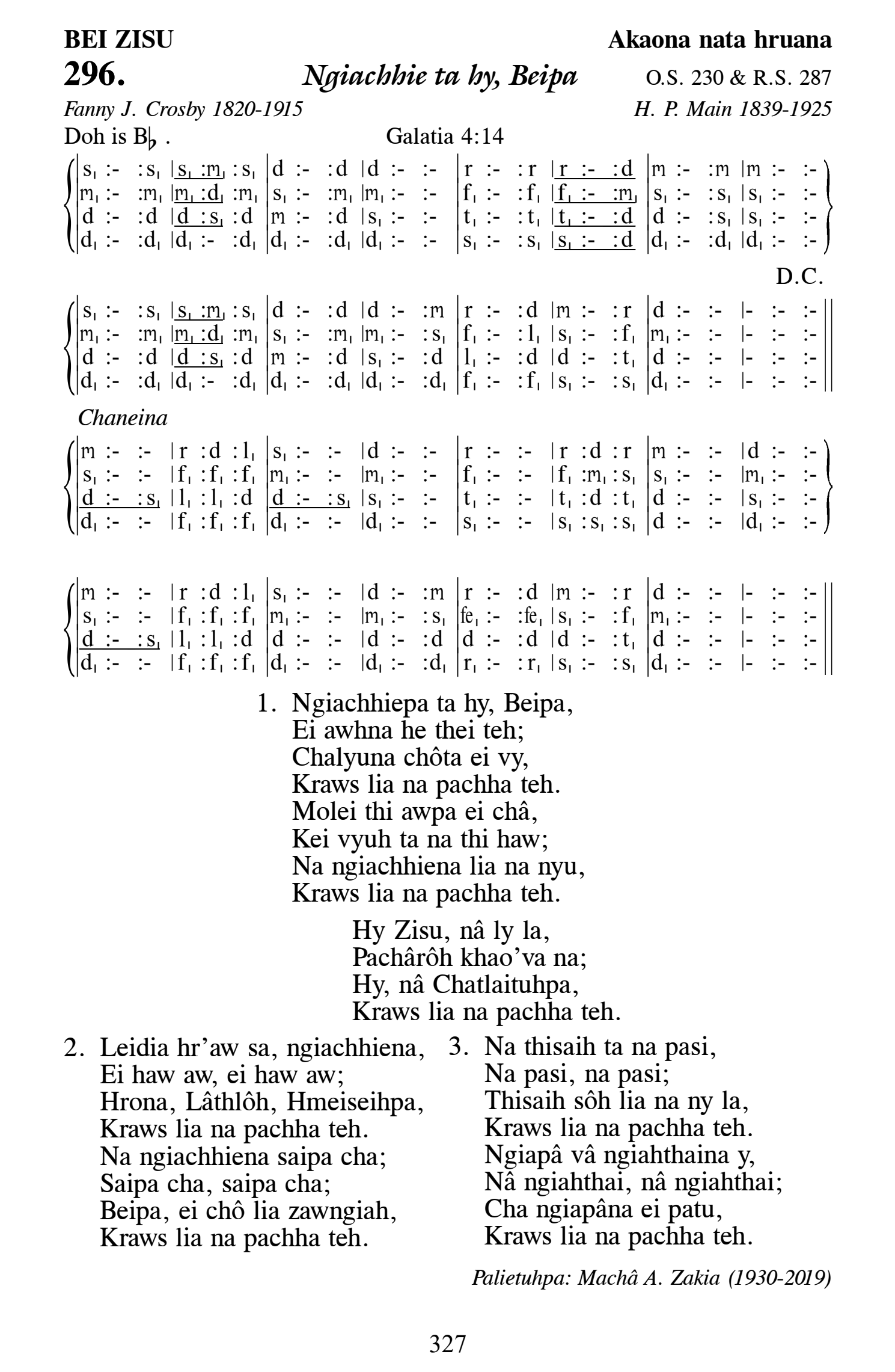 Hymn 296, “Ngiachhie ta hy, Beipa”, Edition 13