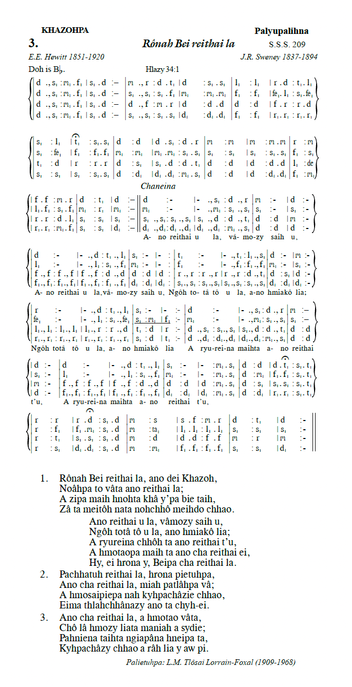 Hymn 3, “Rônah Bei reithai la”, Edition 13