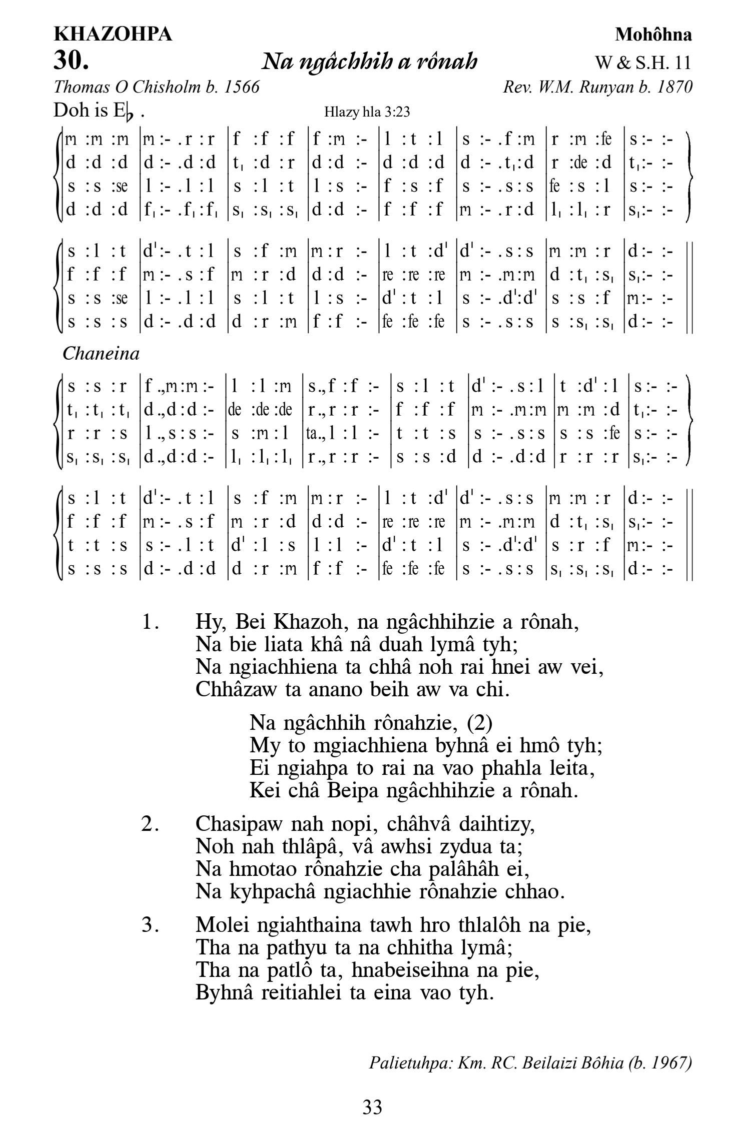 Hymn 30, “Na ngâchhih a rônah”, Edition 13