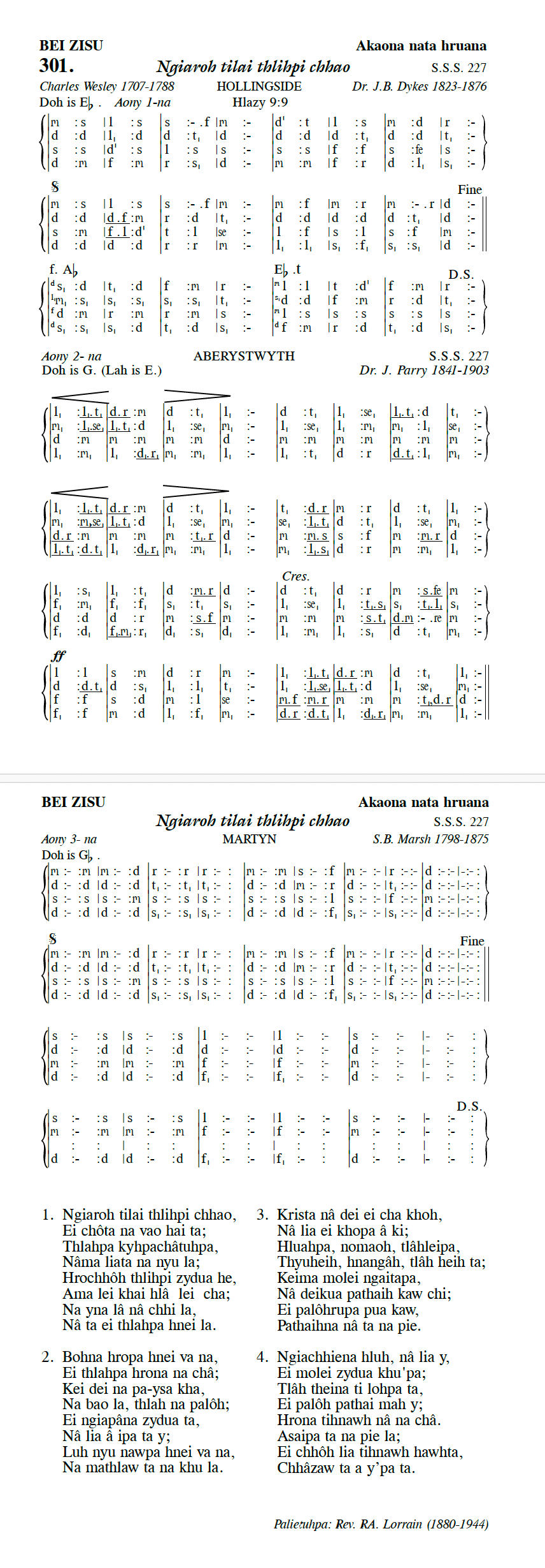Hymn 301, “Ngiaroh tilai thlihpi chhao”, Edition 13