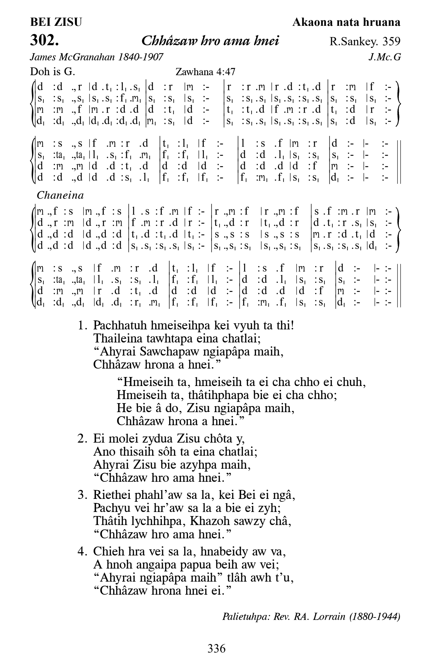 Hymn 302, “Chhâzaw hro ama hnei”, Edition 13