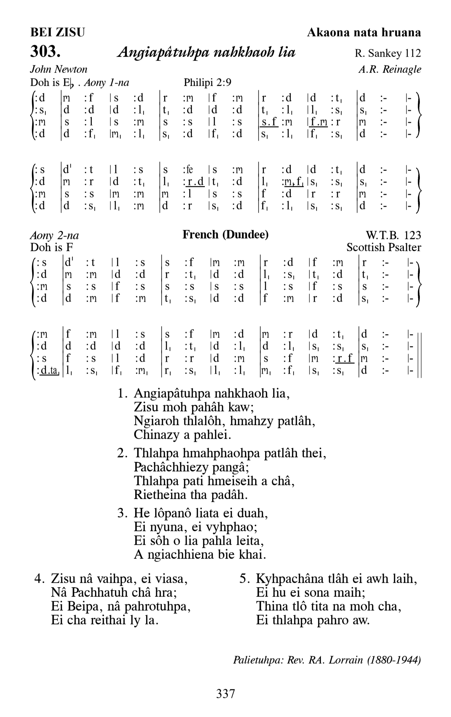 Hymn 303, “Angiapâtuhpa nahkhaoh lia”, Edition 13