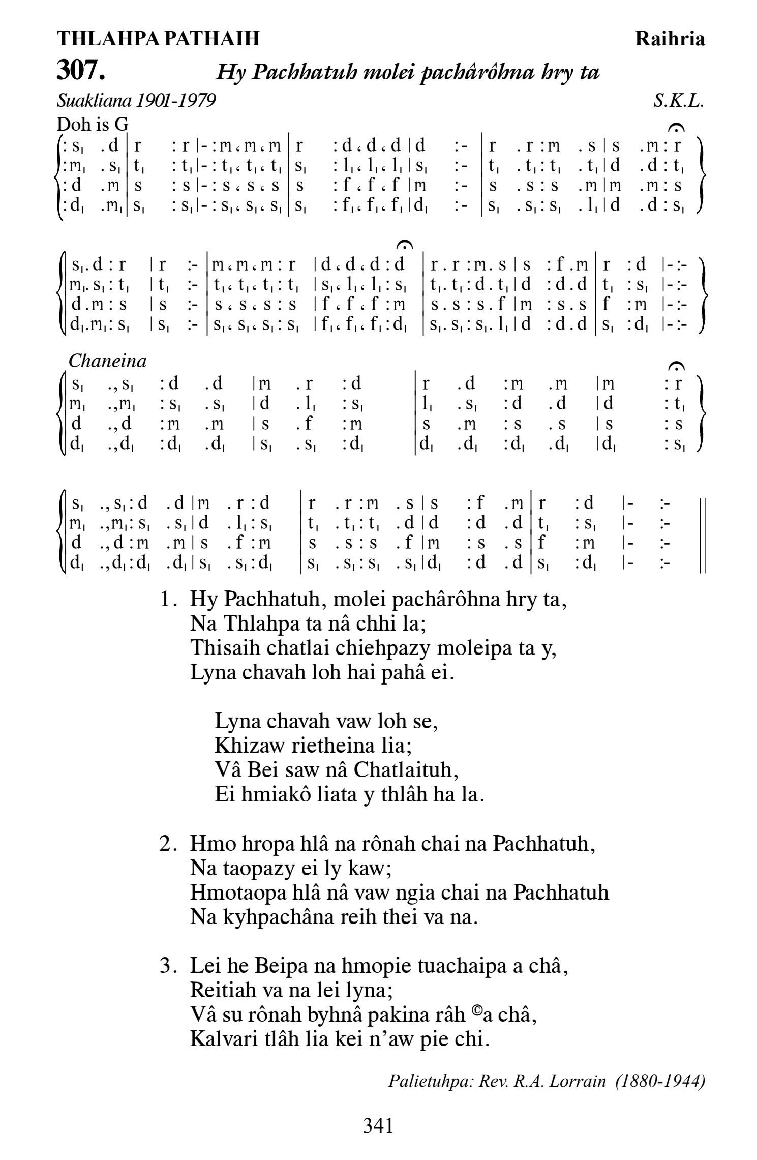 Hymn 307, “Hy Pachhatuh molei pachârôhna hry ta”, Edition 13