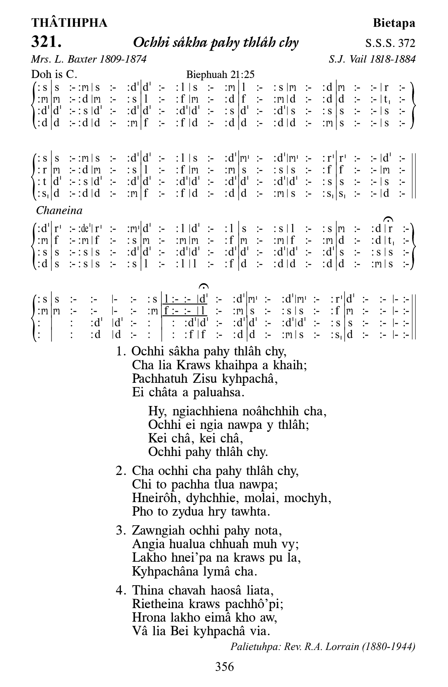 Hymn 321, “Ochhi sâkha pahy thlâh chy”, Edition 13