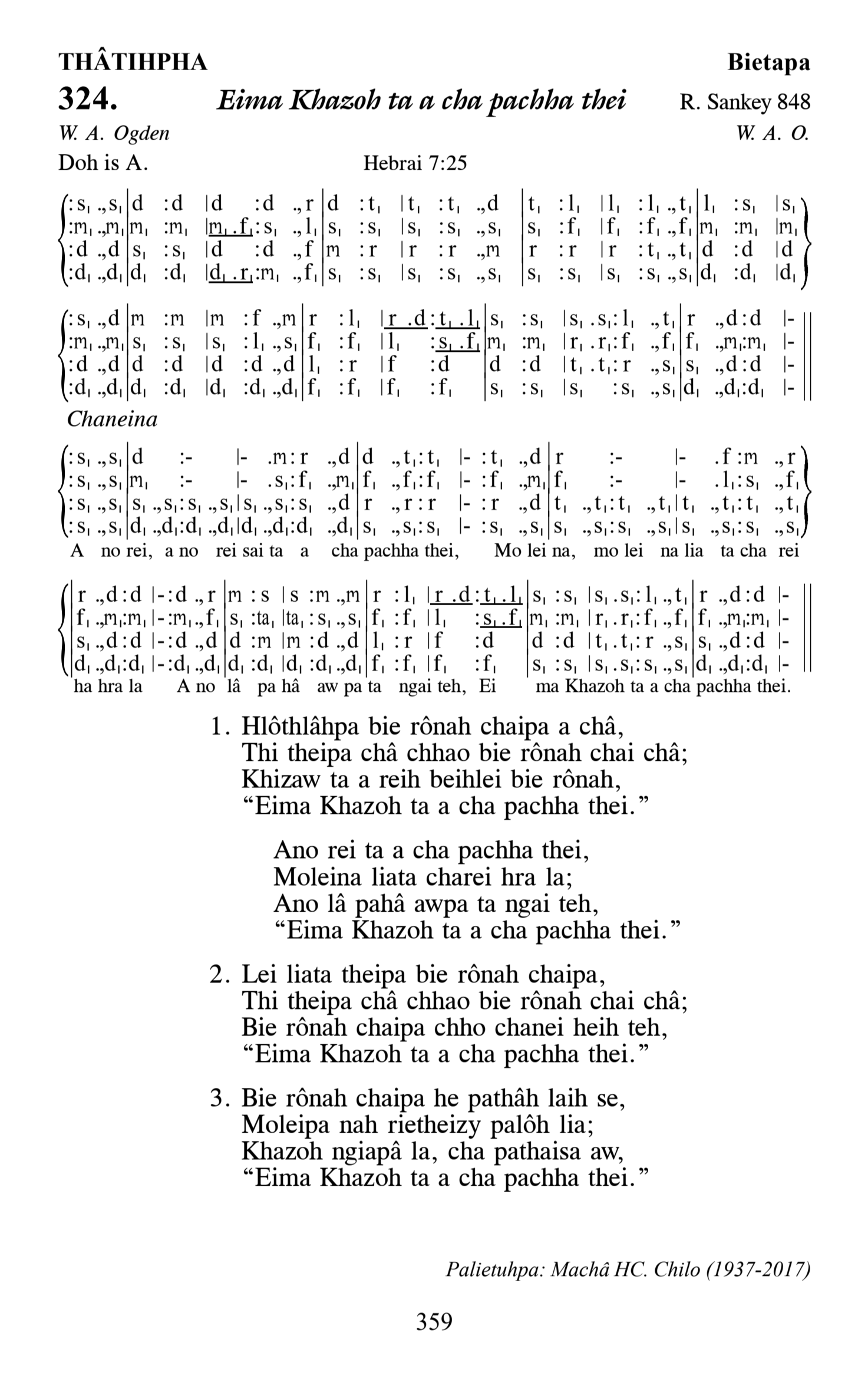 Hymn 324, “Eima Khazoh ta a cha pachha thei”, Edition 13