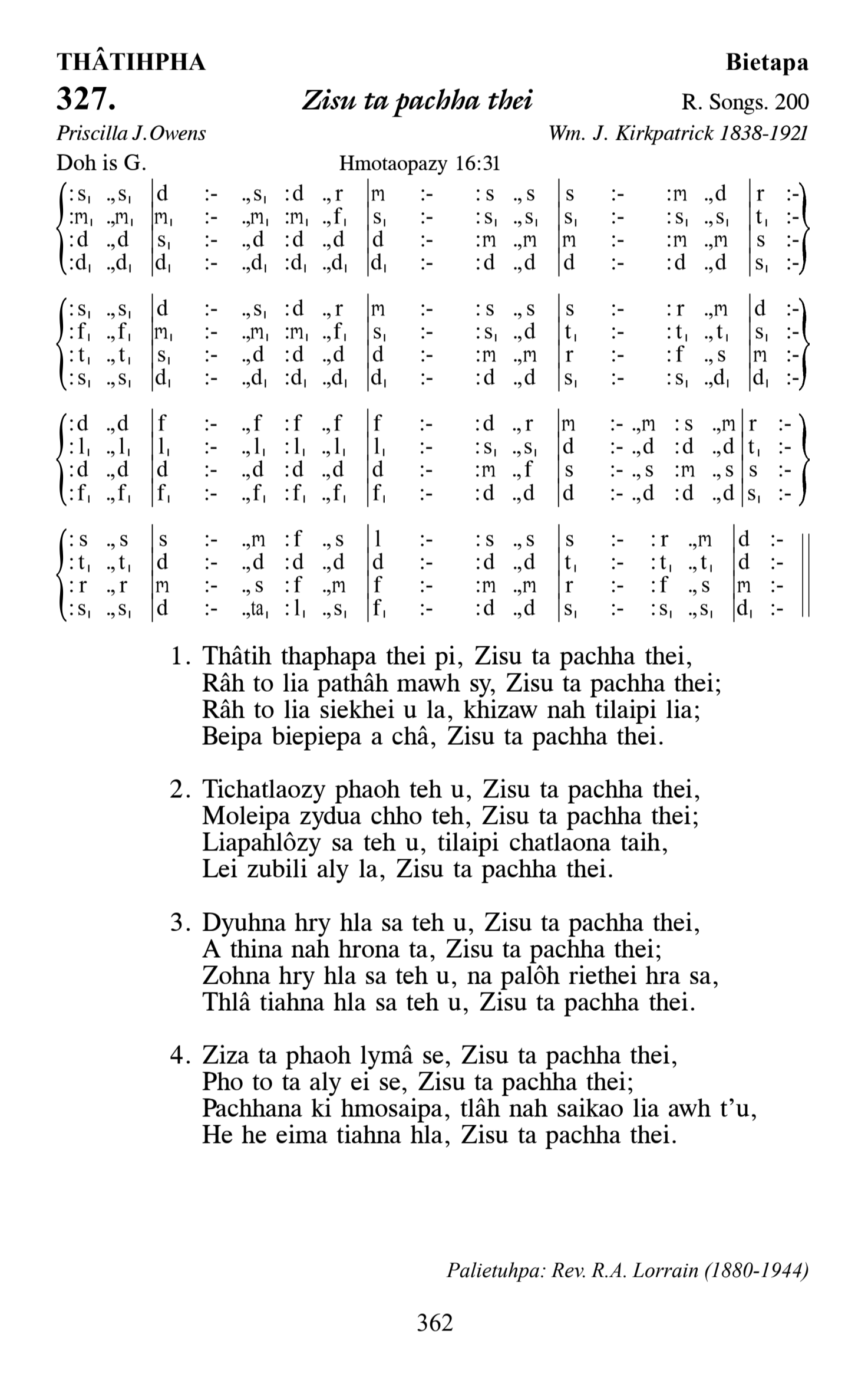Hymn 327, “Zisu ta pachha thei”, Edition 13