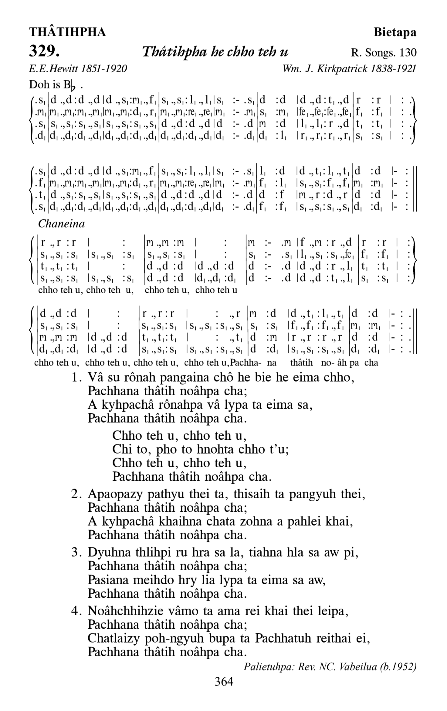 Hymn 329, “Thâtihpha he chho teh u”, Edition 13