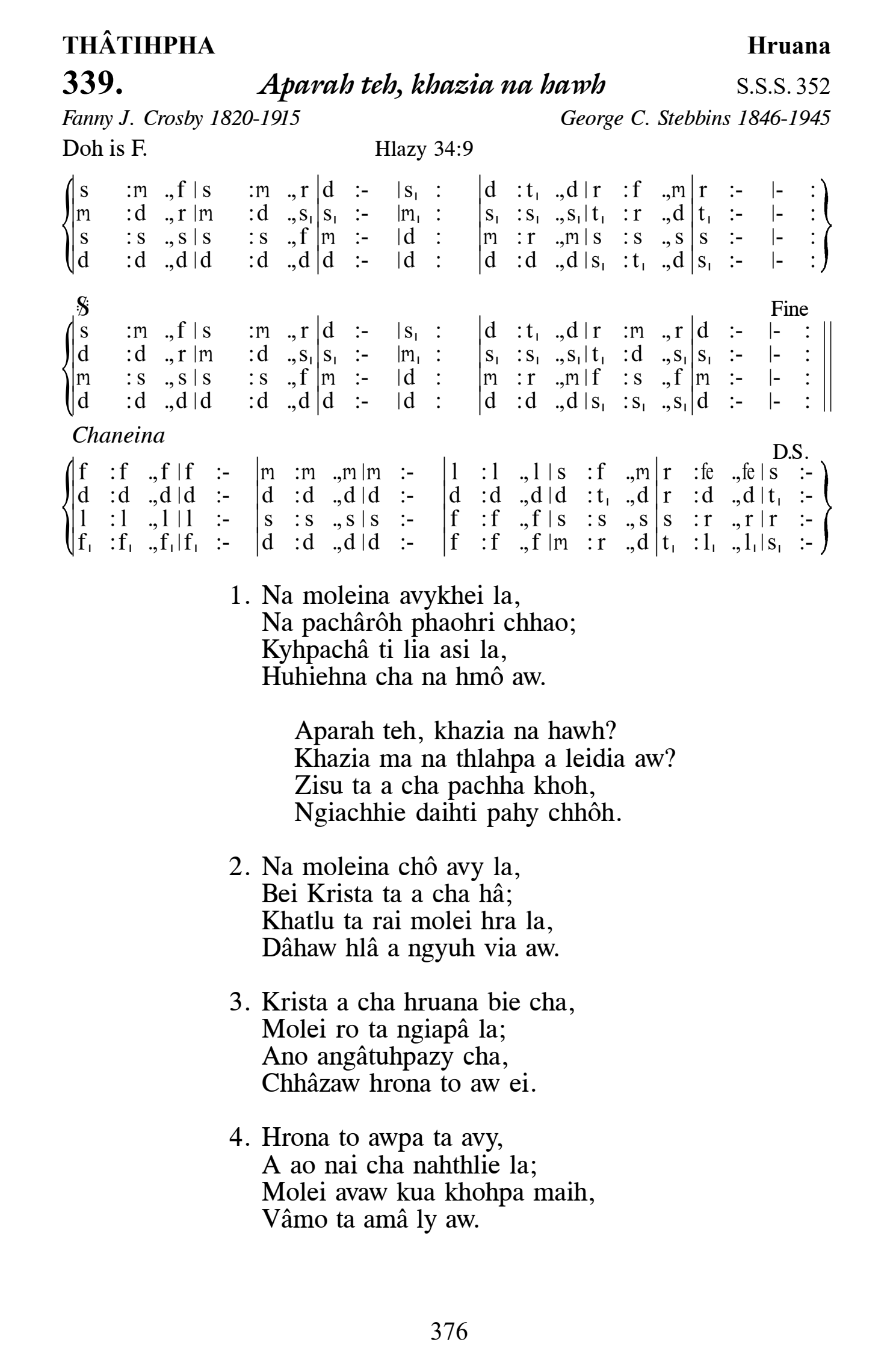 Hymn 339, “Aparah teh, khazia na hawh”, Edition 13