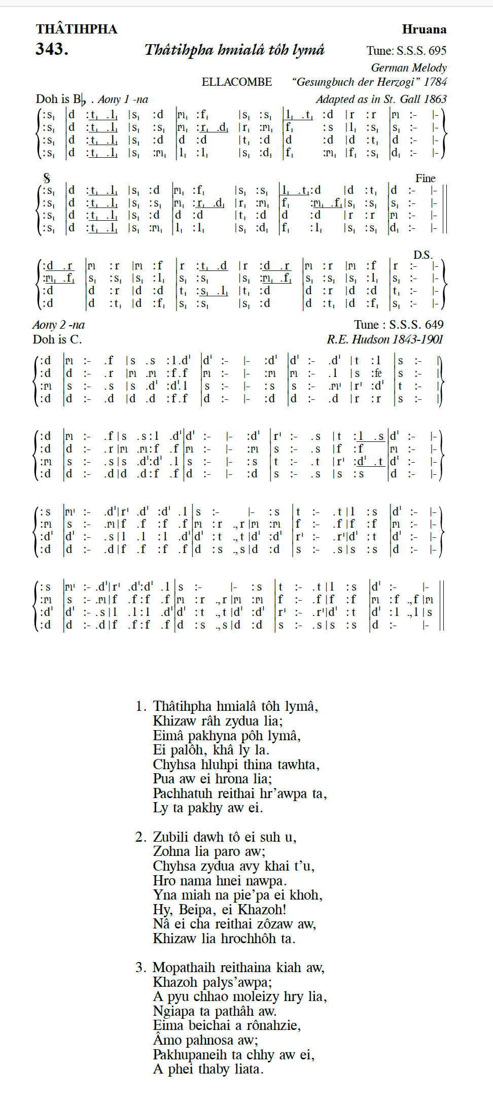 Hymn 343, “Thâtihpha hmialâ tôh lymâ”, Edition 13