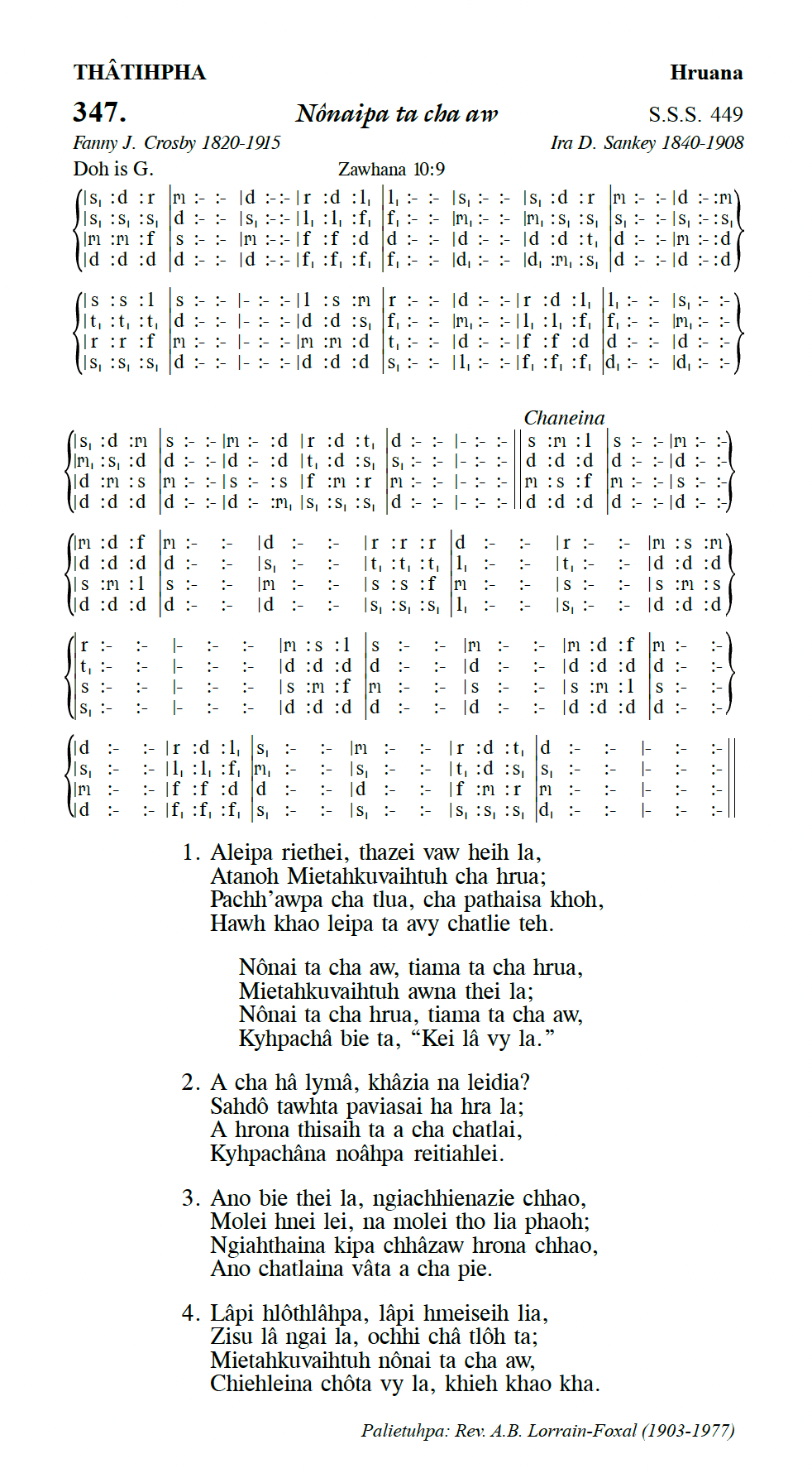 Hymn 347, “Nônaipa ta cha aw”, Edition 13
