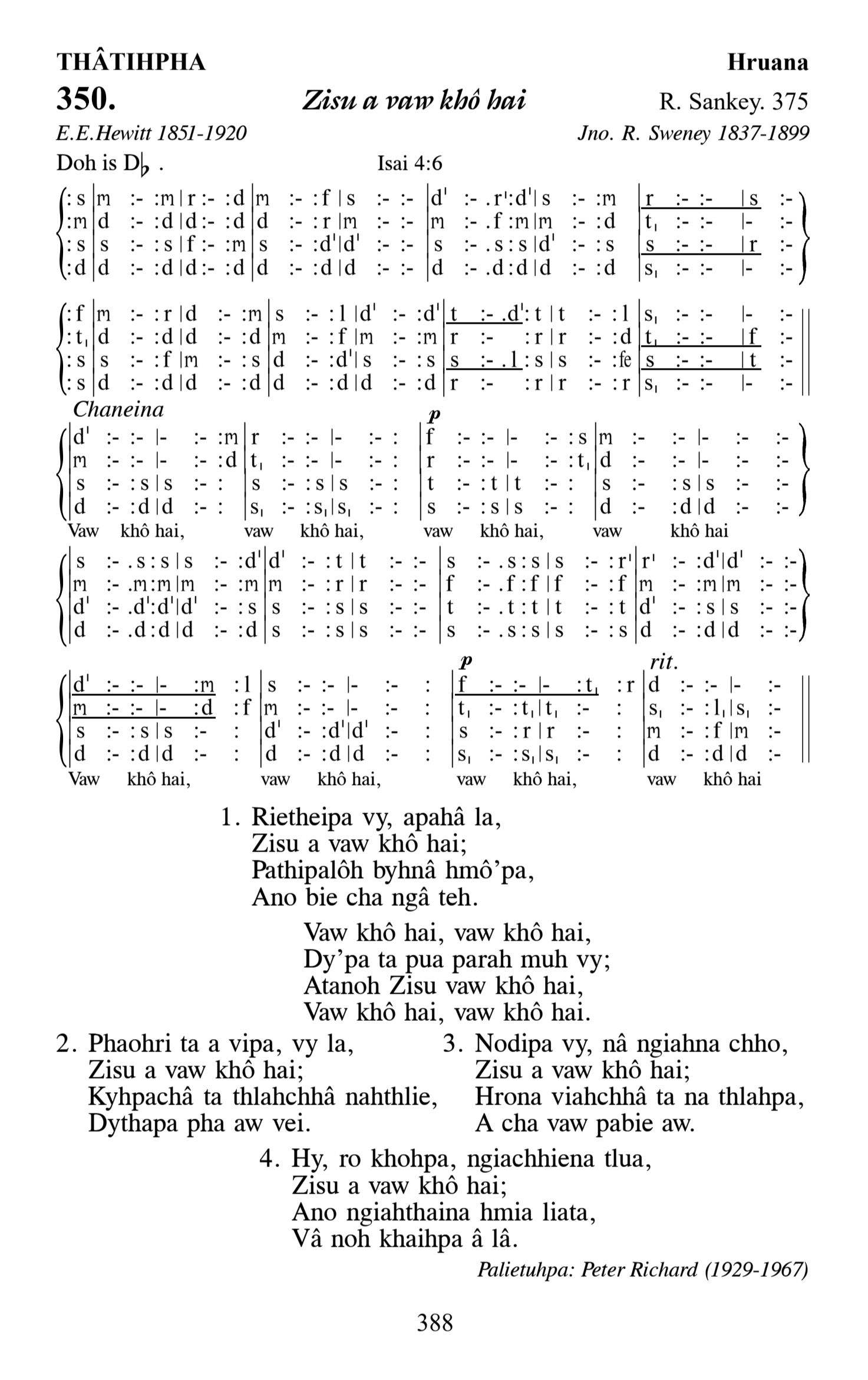Hymn 350, “Zisu a vaw khô hai”, Edition 13