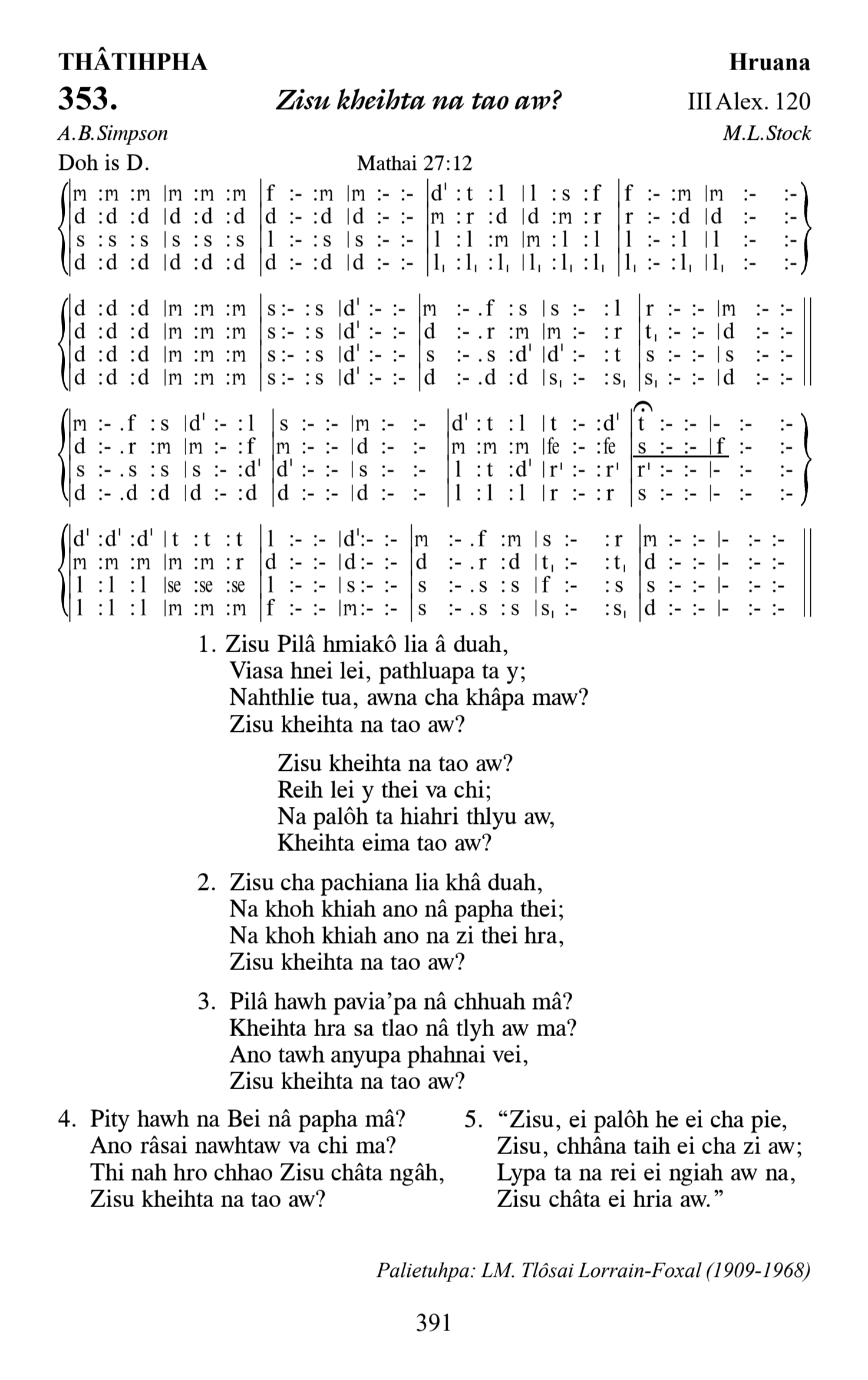 Hymn 353, “Zisu kheihta na tao aw?”, Edition 13