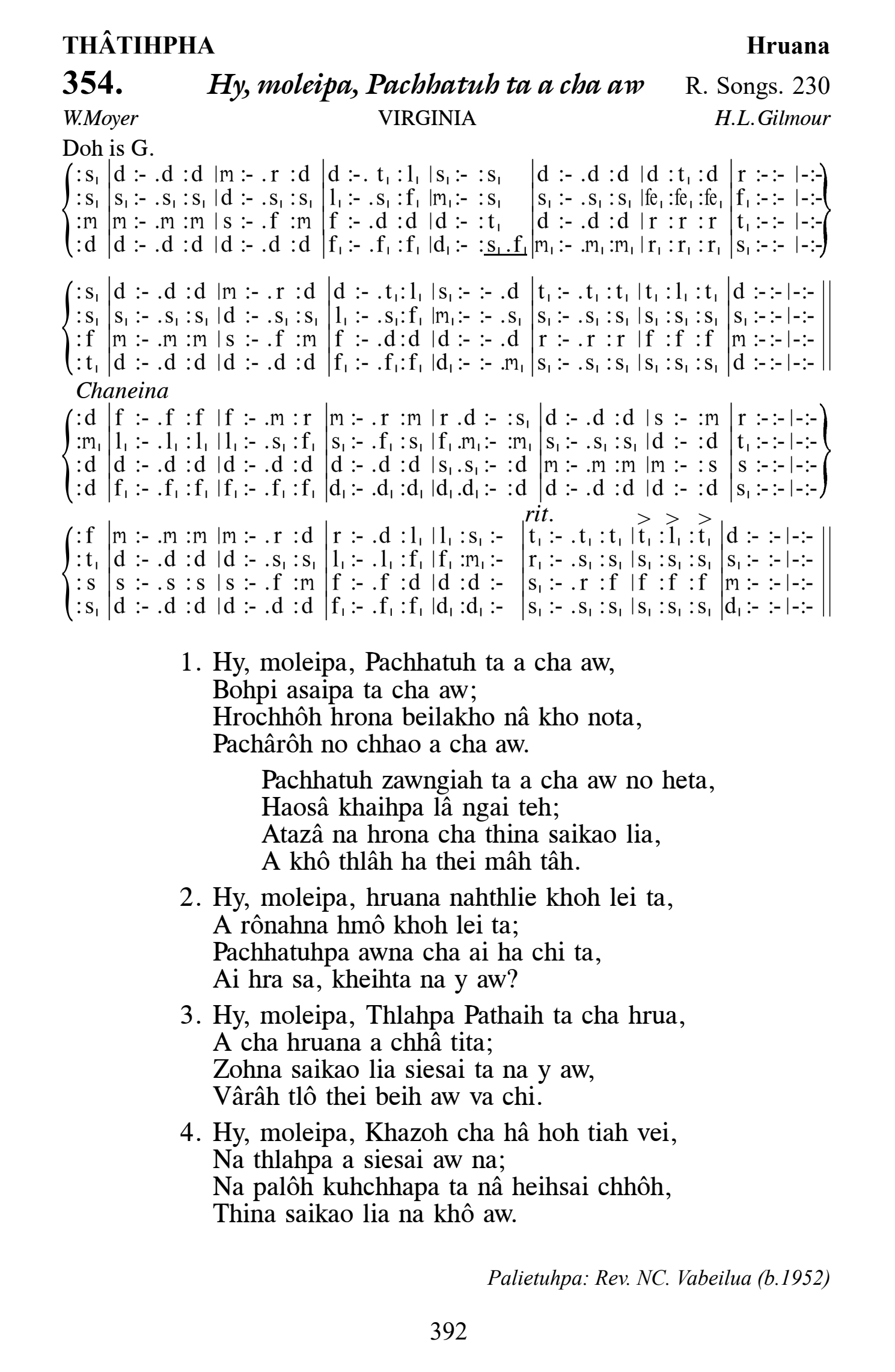 Hymn 354, “Hy, moleipa, Pachhatuh ta a cha aw”, Edition 13