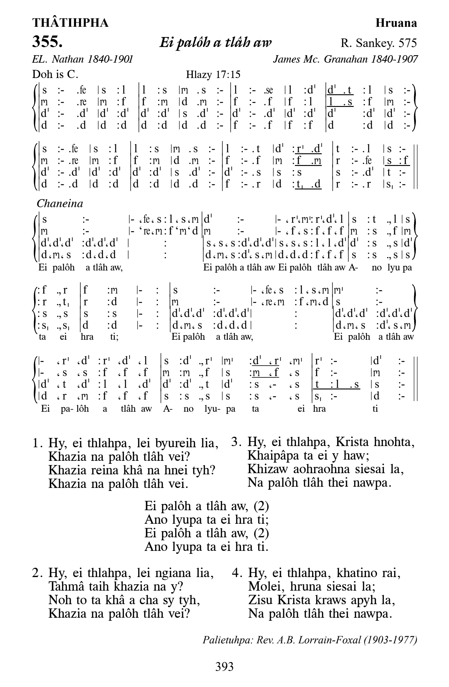 Hymn 355, “Ei palôh a tlâh aw”, Edition 13