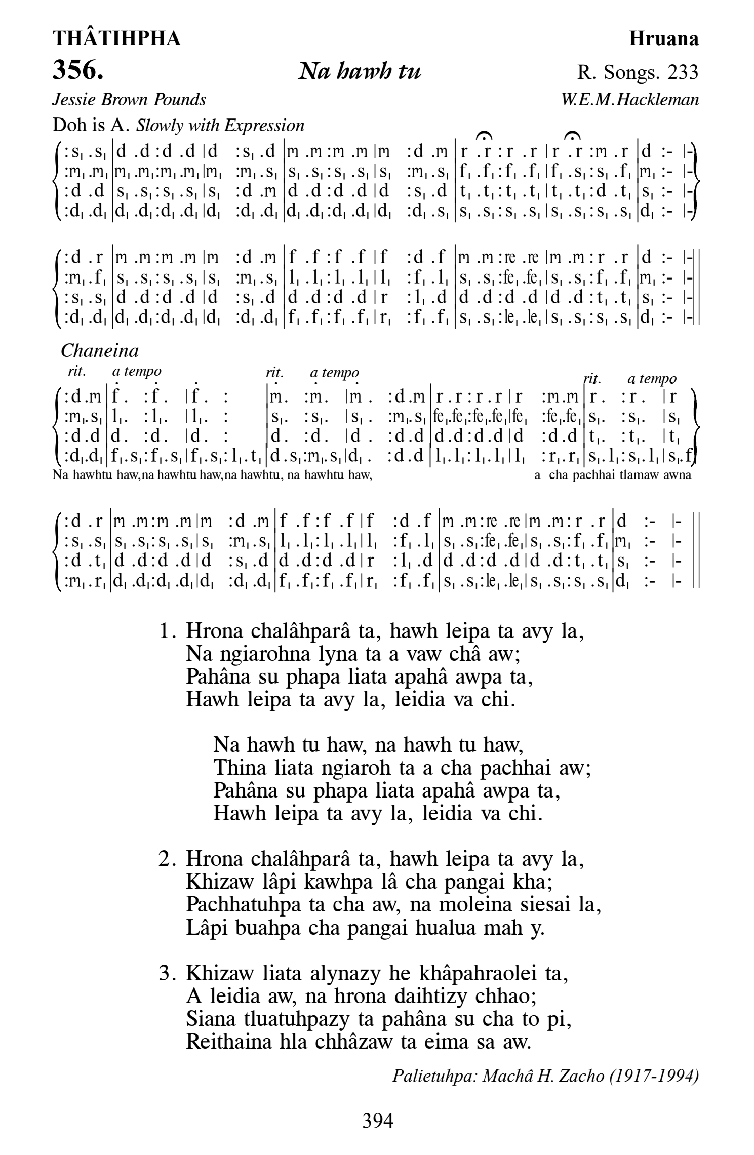 Hymn 356, “Na hawh tu”, Edition 13