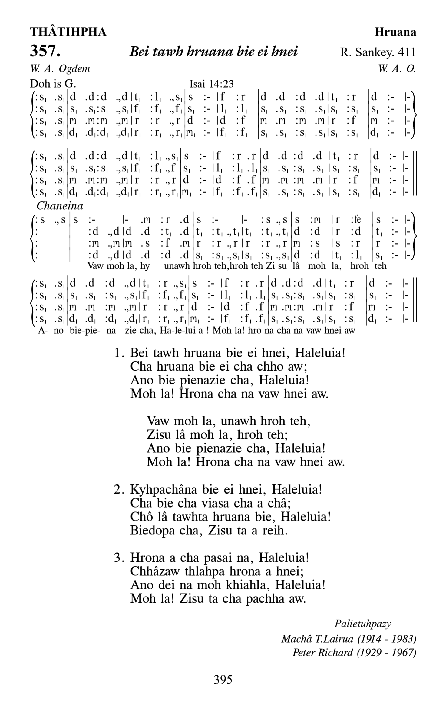Hymn 357, “Bei tawh hruana bie ei hnei”, Edition 13