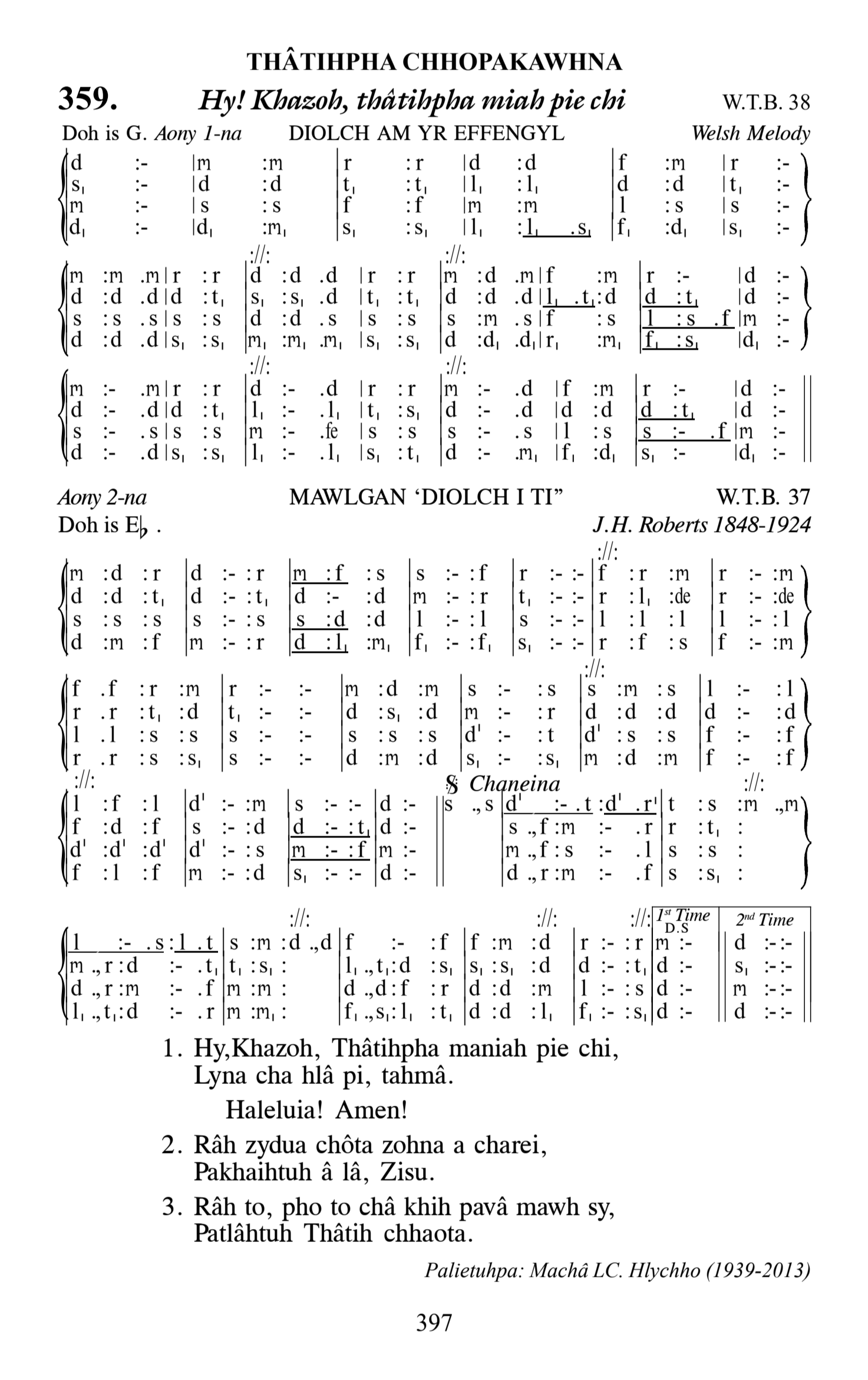 Hymn 359, “Hy! Khazoh, thâtihpha miah pie chi”, Edition 13