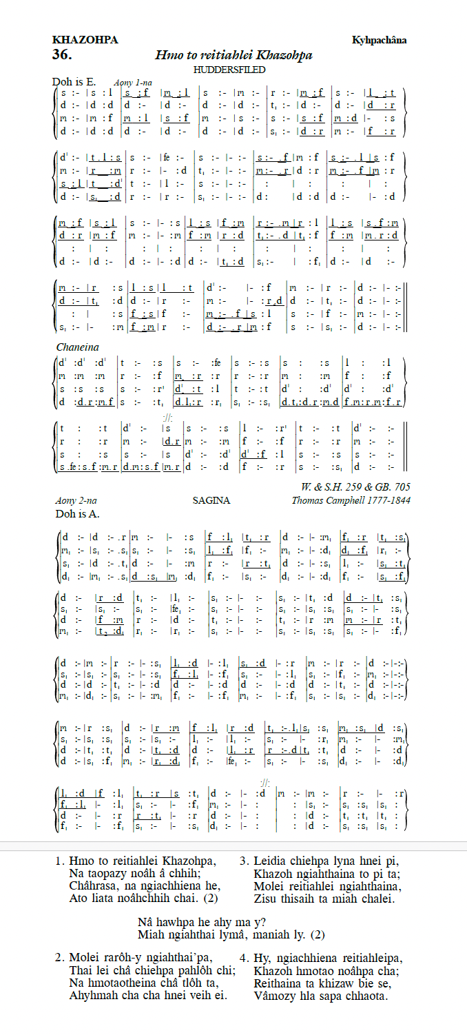 Hymn 36, “Hmo to reitiahlei Khazohpa”, Edition 13
