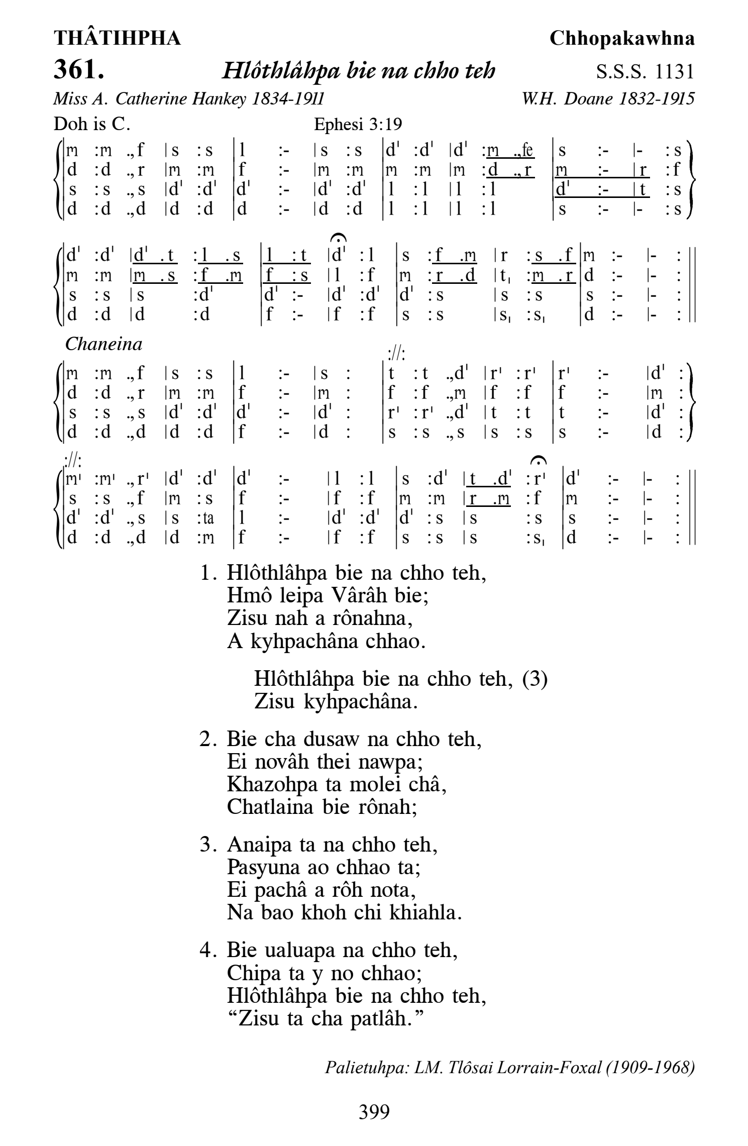 Hymn 361, “Hlôthlâhpa bie na chho teh”, Edition 13