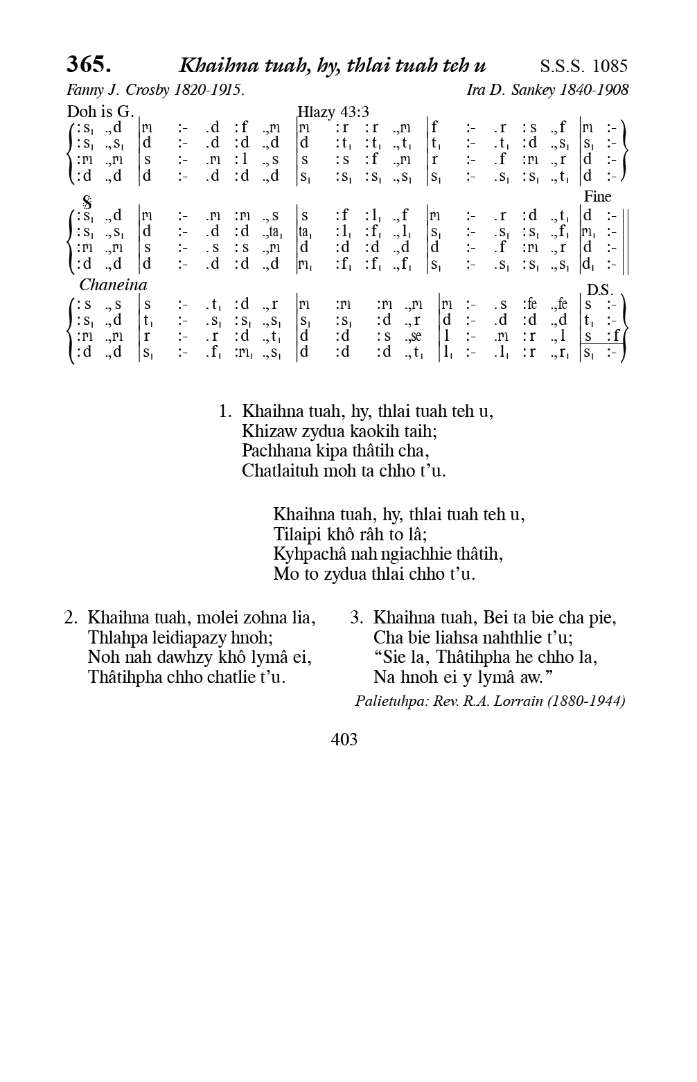Hymn 365, “Khaihna tuah, hy, thlai tuah teh u”, Edition 13