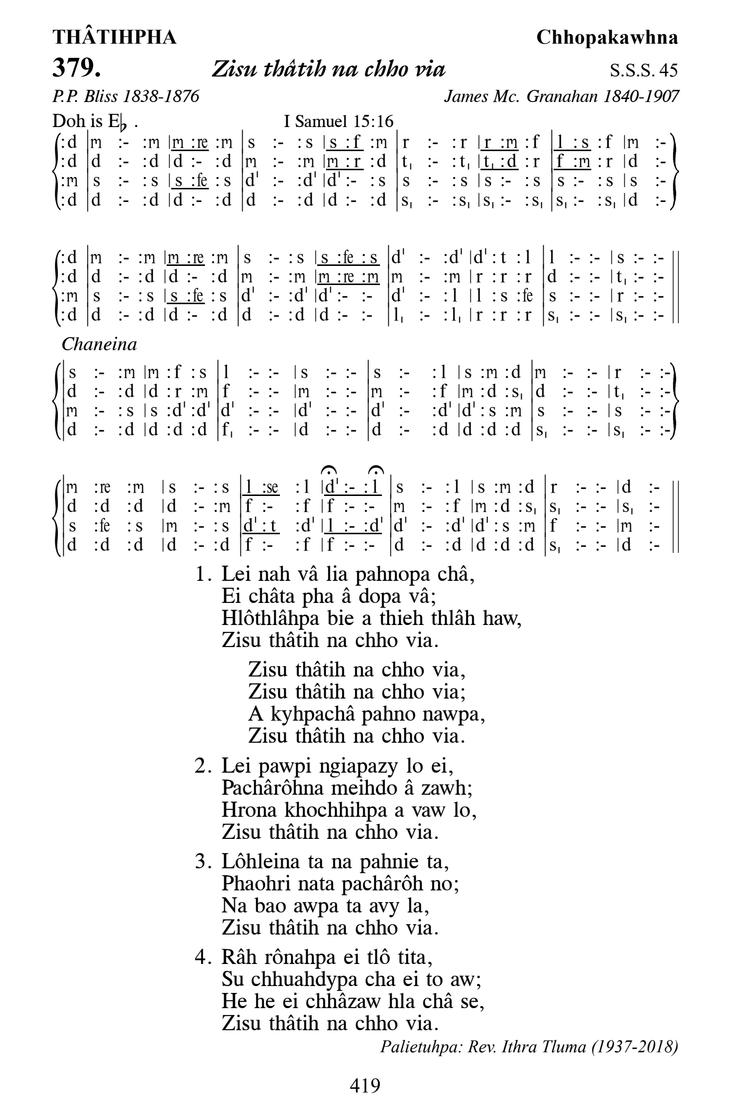 Hymn 379, “Zisu thâtih na chho via”, Edition 13