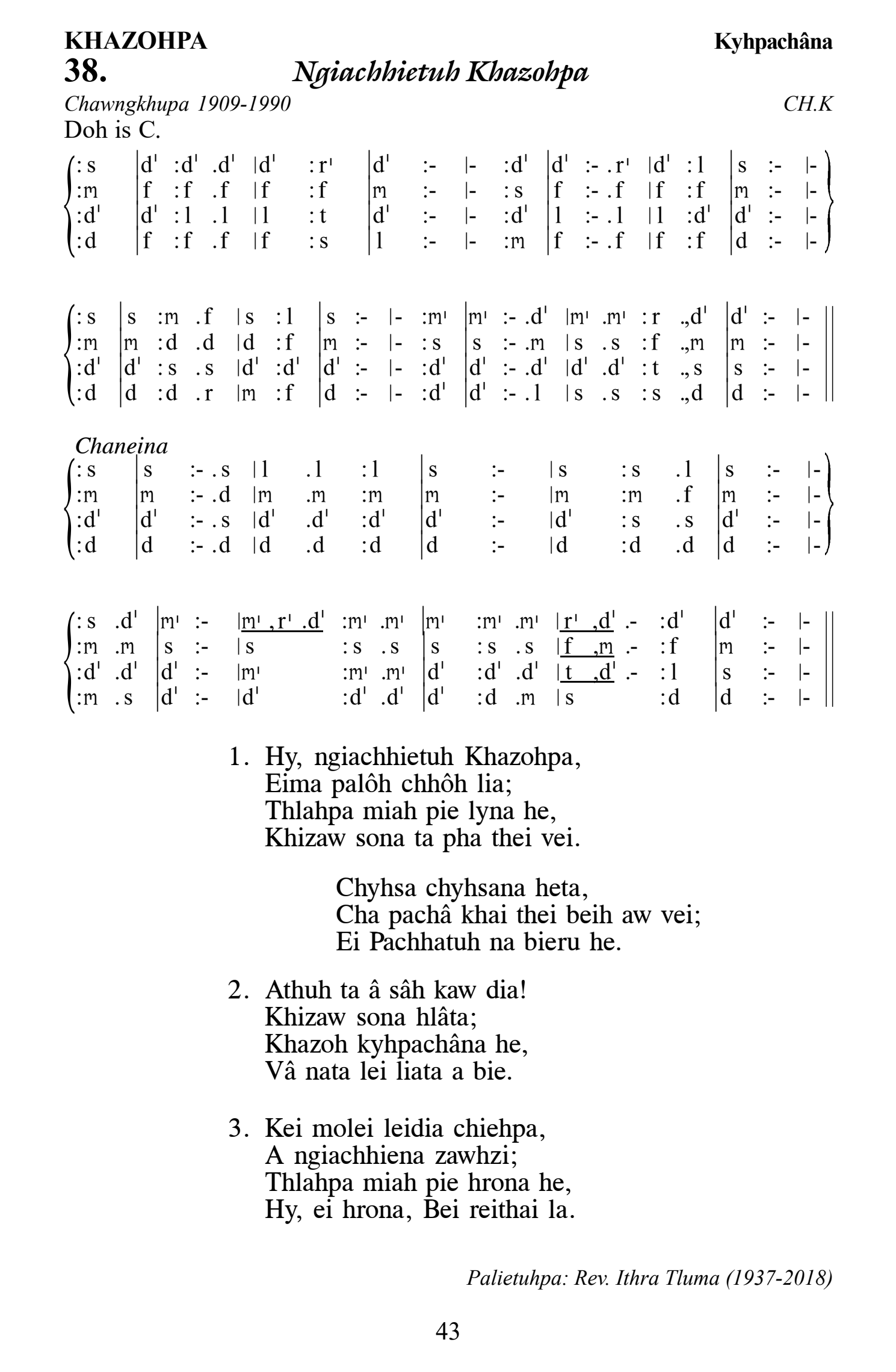 Hymn 38, “Ngiachhietuh Khazohpa”, Edition 13