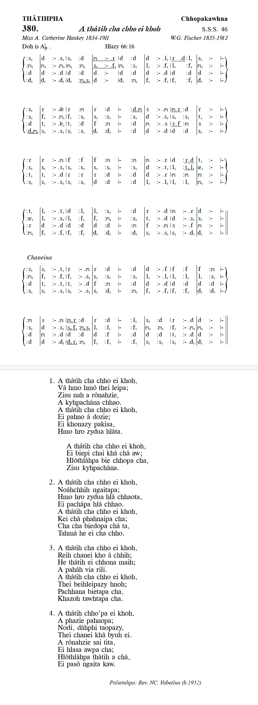 Hymn 380, “A thâtih cha chho ei khoh”, Edition 13