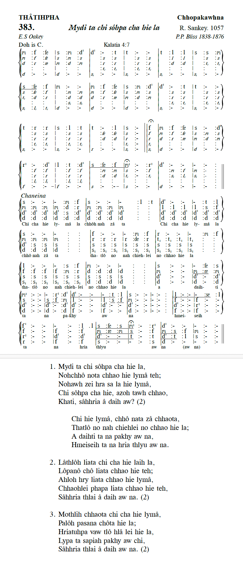 Hymn 383, “Mydi ta chi sôhpa cha hie la”, Edition 13