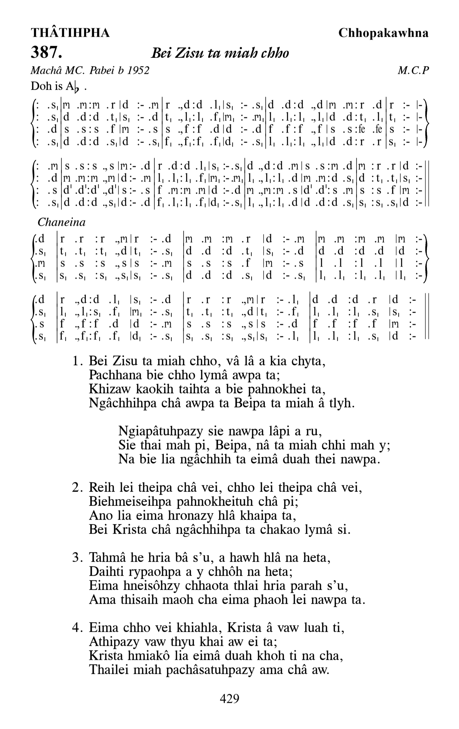 Hymn 387, “Bei Zisu ta miah chho”, Edition 13