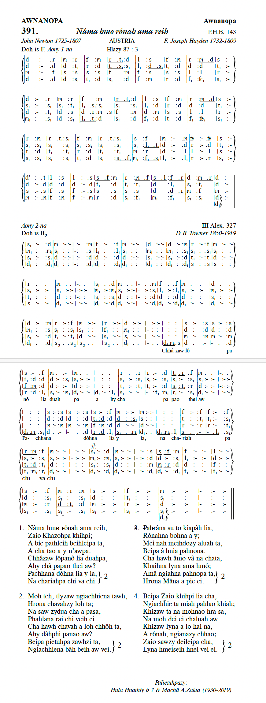 Hymn 391, “Nâma hmo rônah ama reih”, Edition 13
