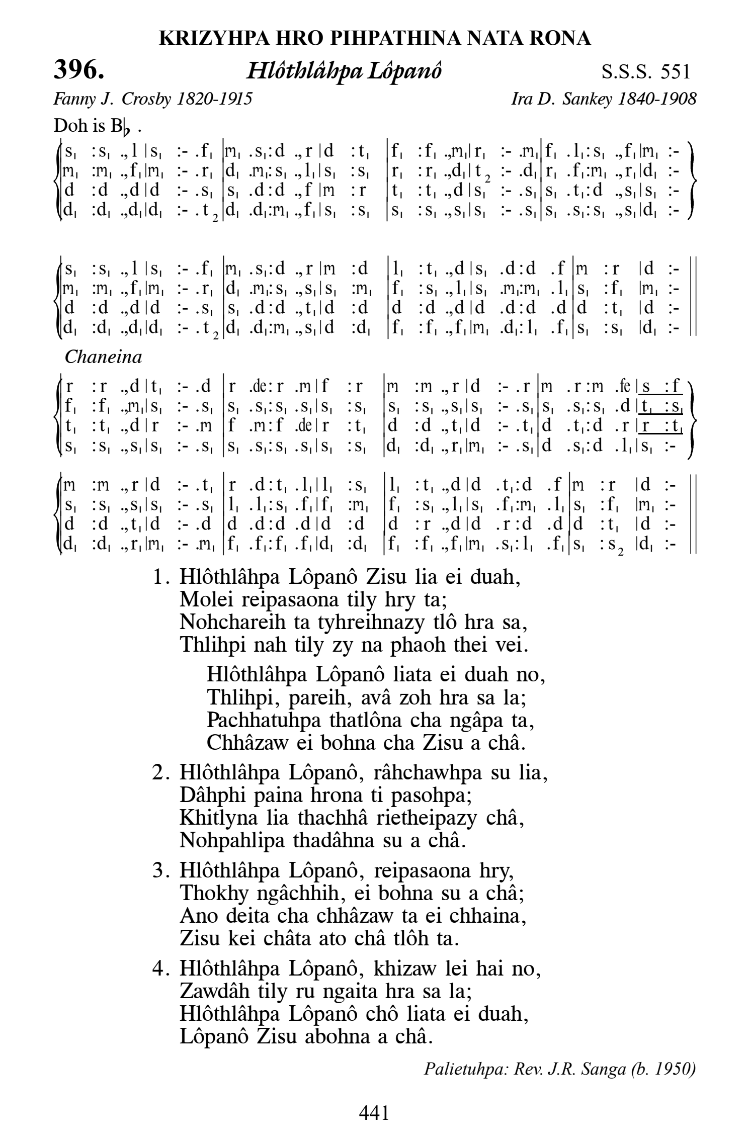 Hymn 396, “Hlôthlâhpa Lôpanô”, Edition 13