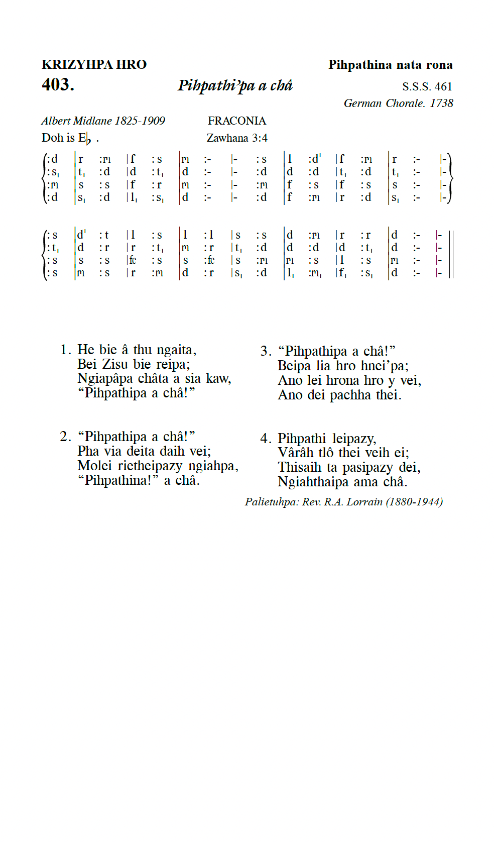 Hymn 403, “Pihpathi'pa a châ”, Edition 13