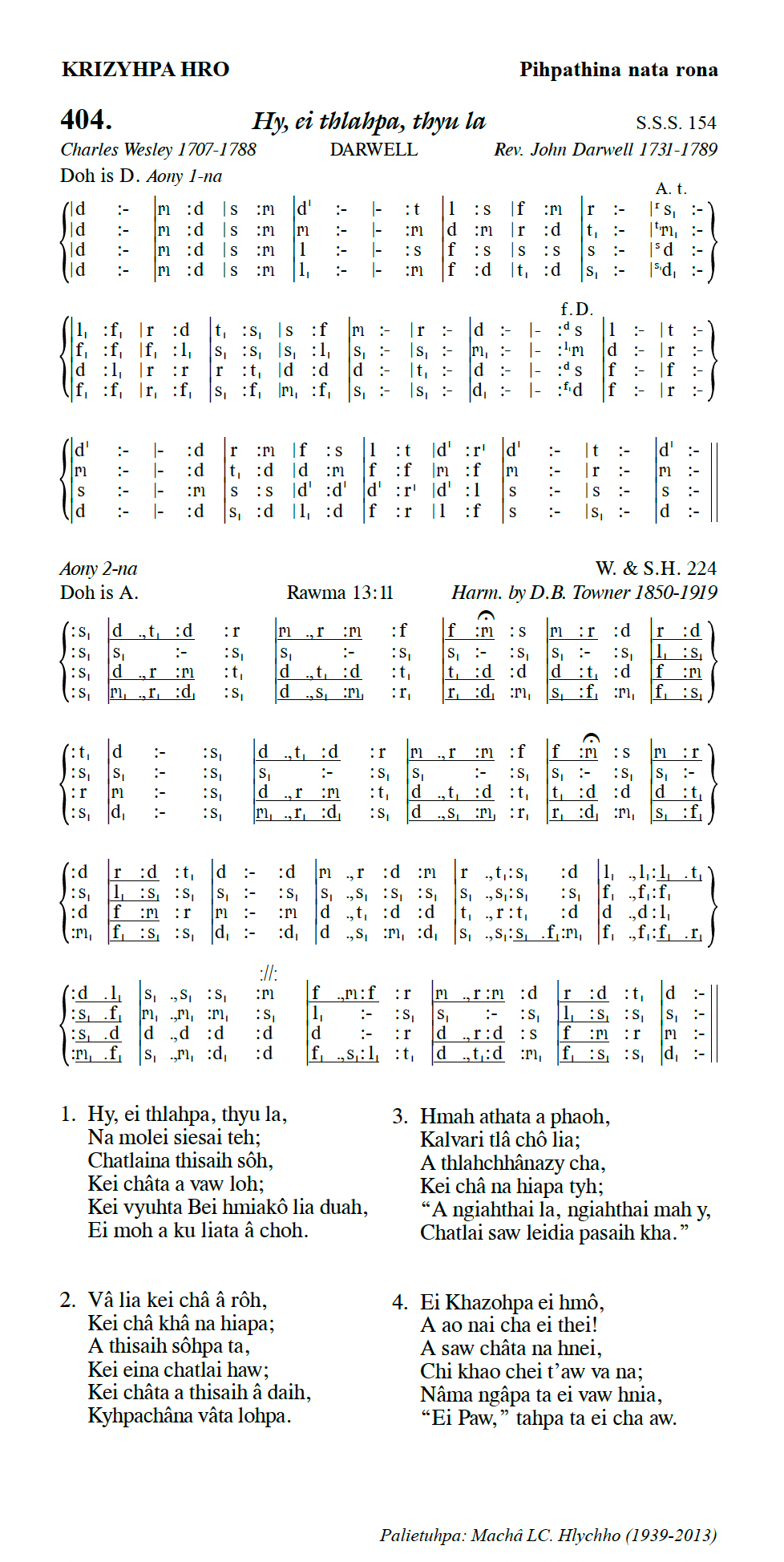 Hymn 404, “Hy, ei thlahpa, thyu la”, Edition 13