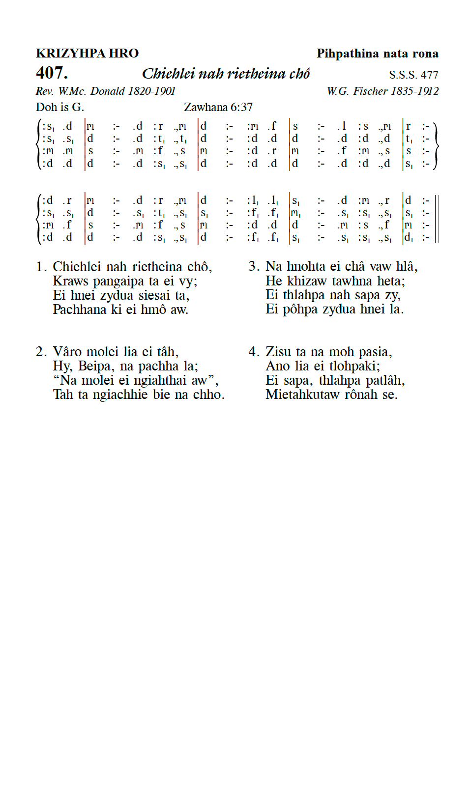 Hymn 407, “Chiehlei nah rietheina chô”, Edition 13