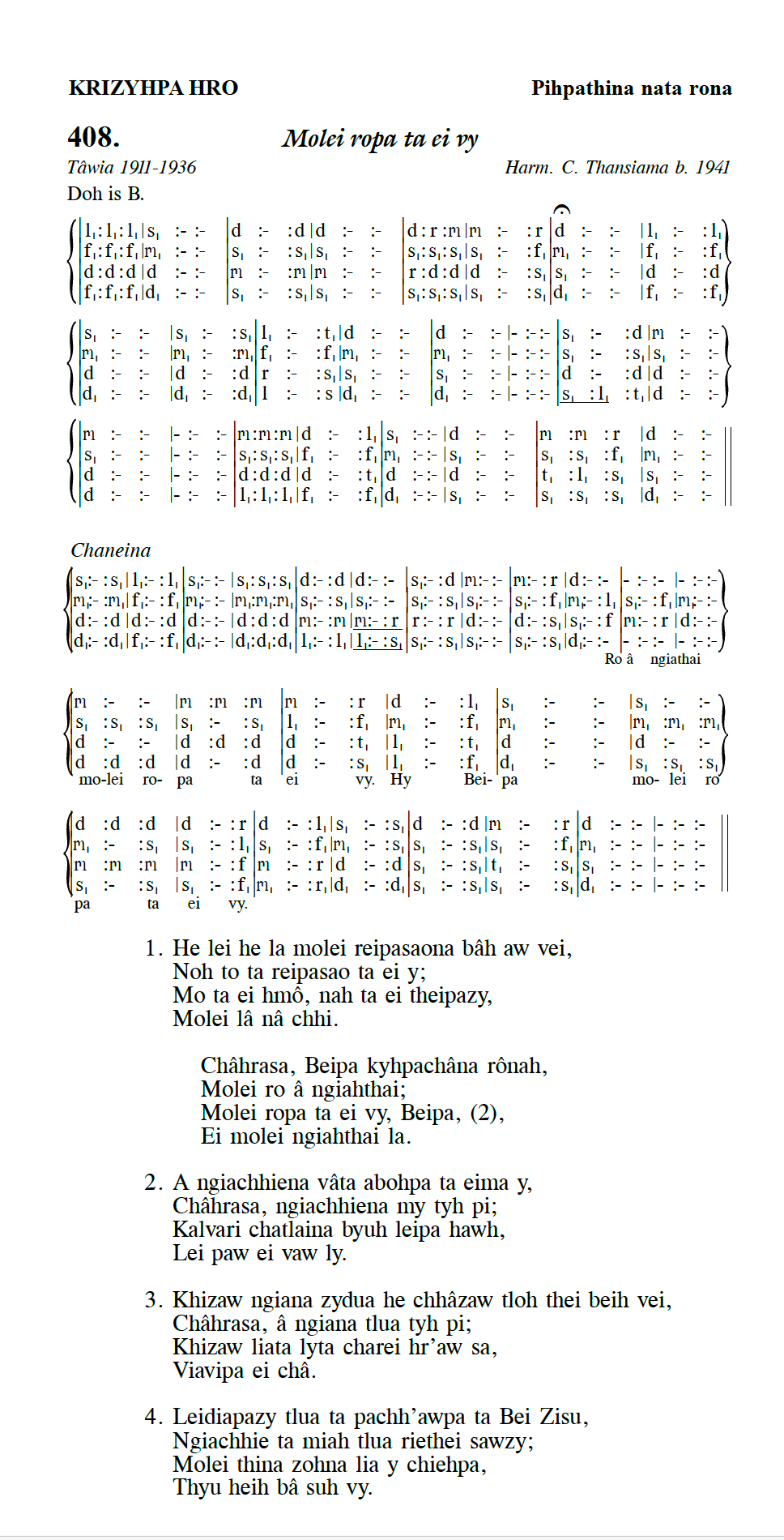Hymn 408, “Molei ropa ta ei vy”, Edition 13