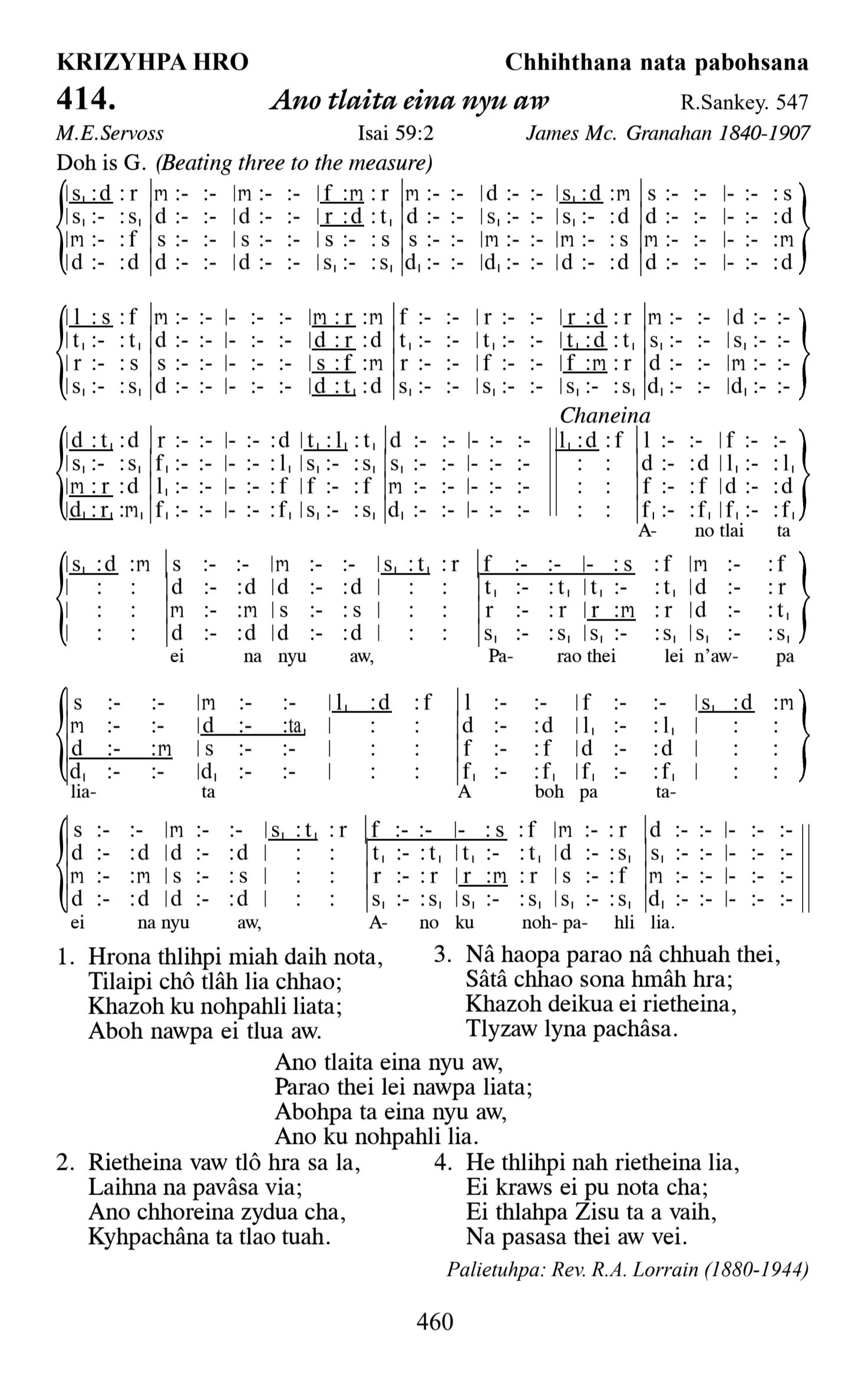 Hymn 414, “Ano tlaita eina nyu aw”, Edition 13