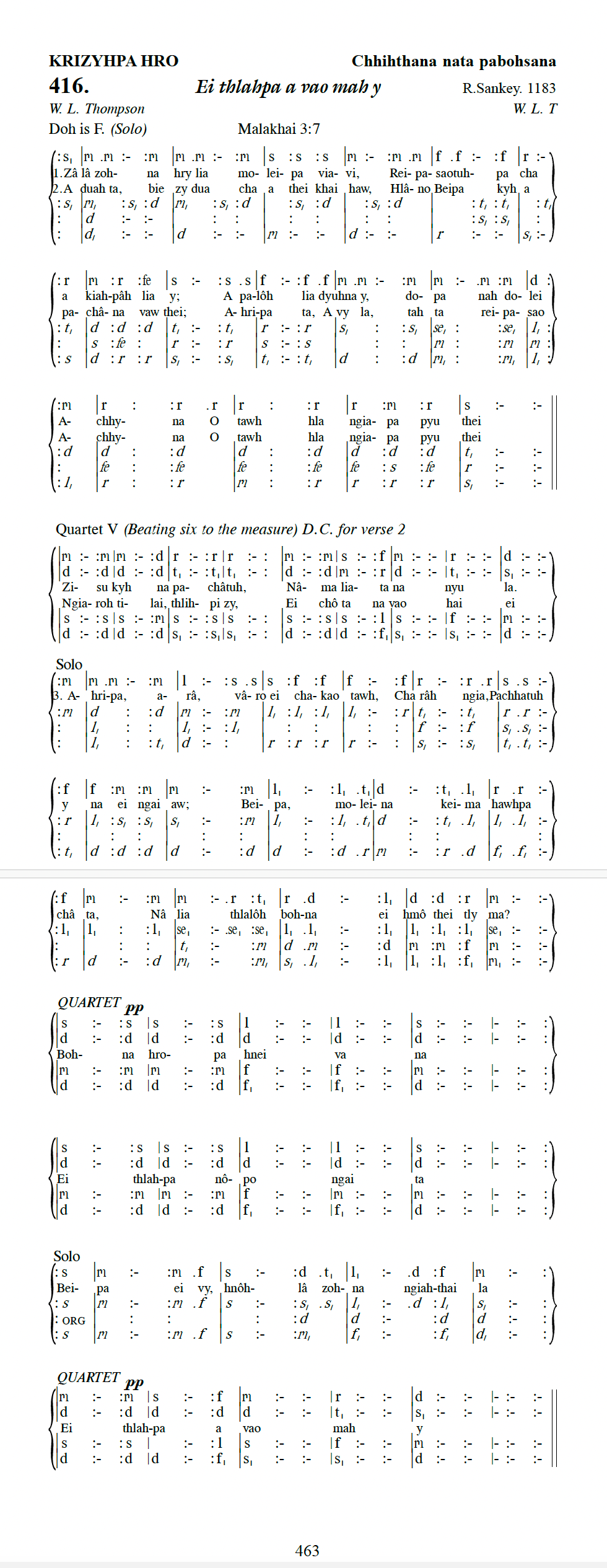 Hymn 416, “Ei thlahpa a vao mah y”, Edition 13