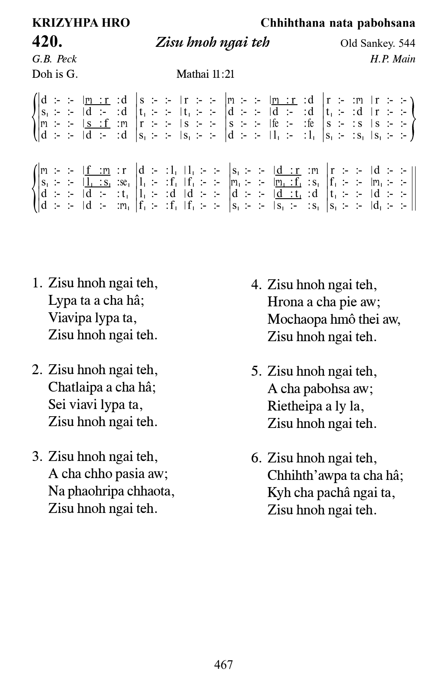 Hymn 420, “Zisu hnoh ngai teh”, Edition 13