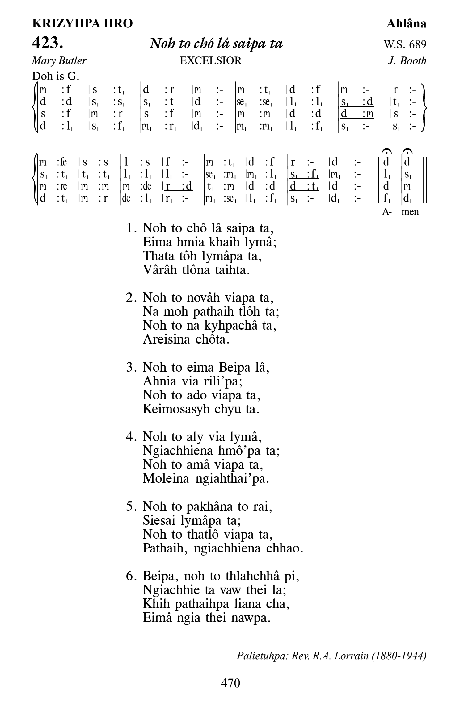 Hymn 423, “Noh to chô lâ saipa ta”, Edition 13