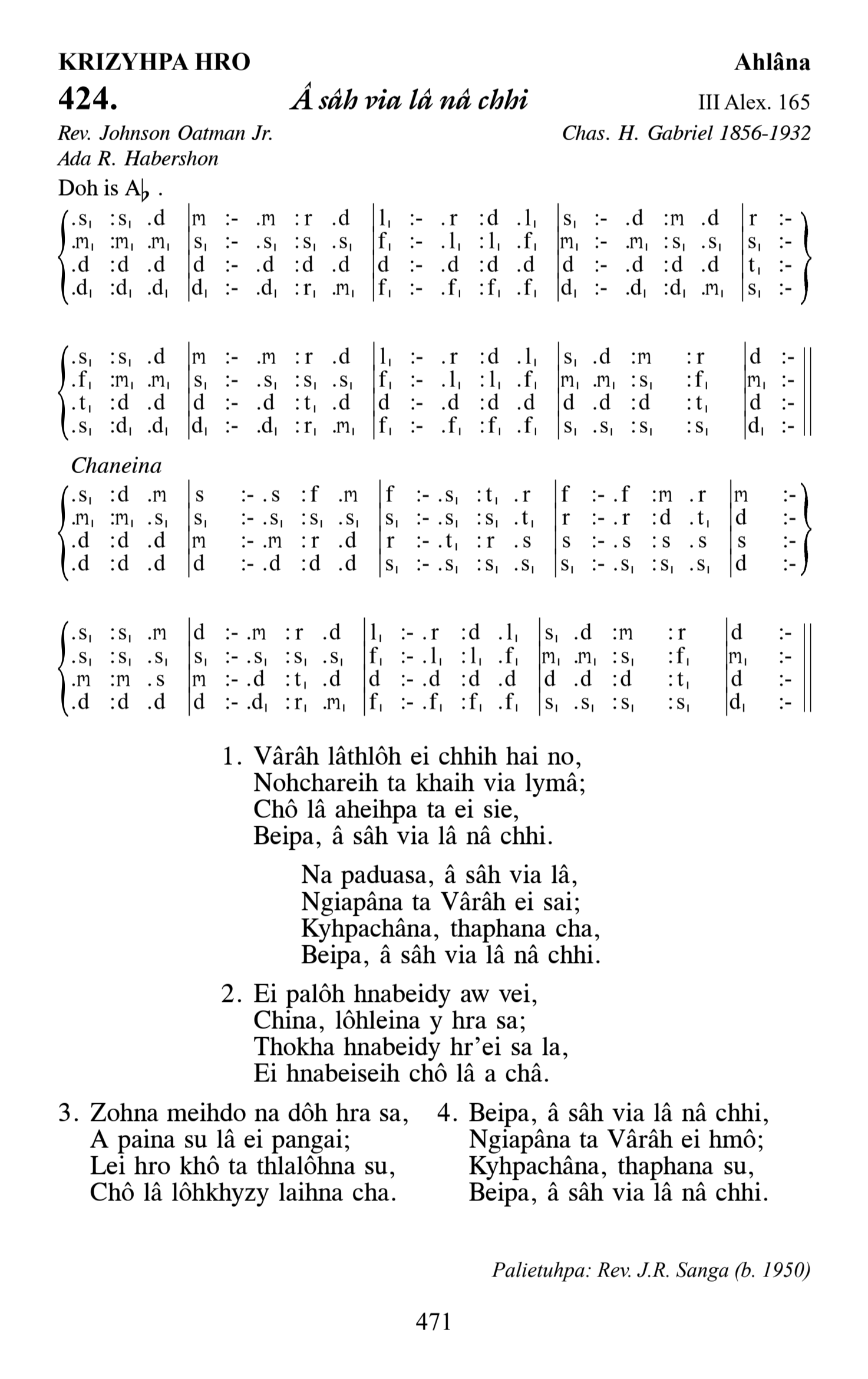 Hymn 424, “Â sâh via lâ nâ chhi”, Edition 13