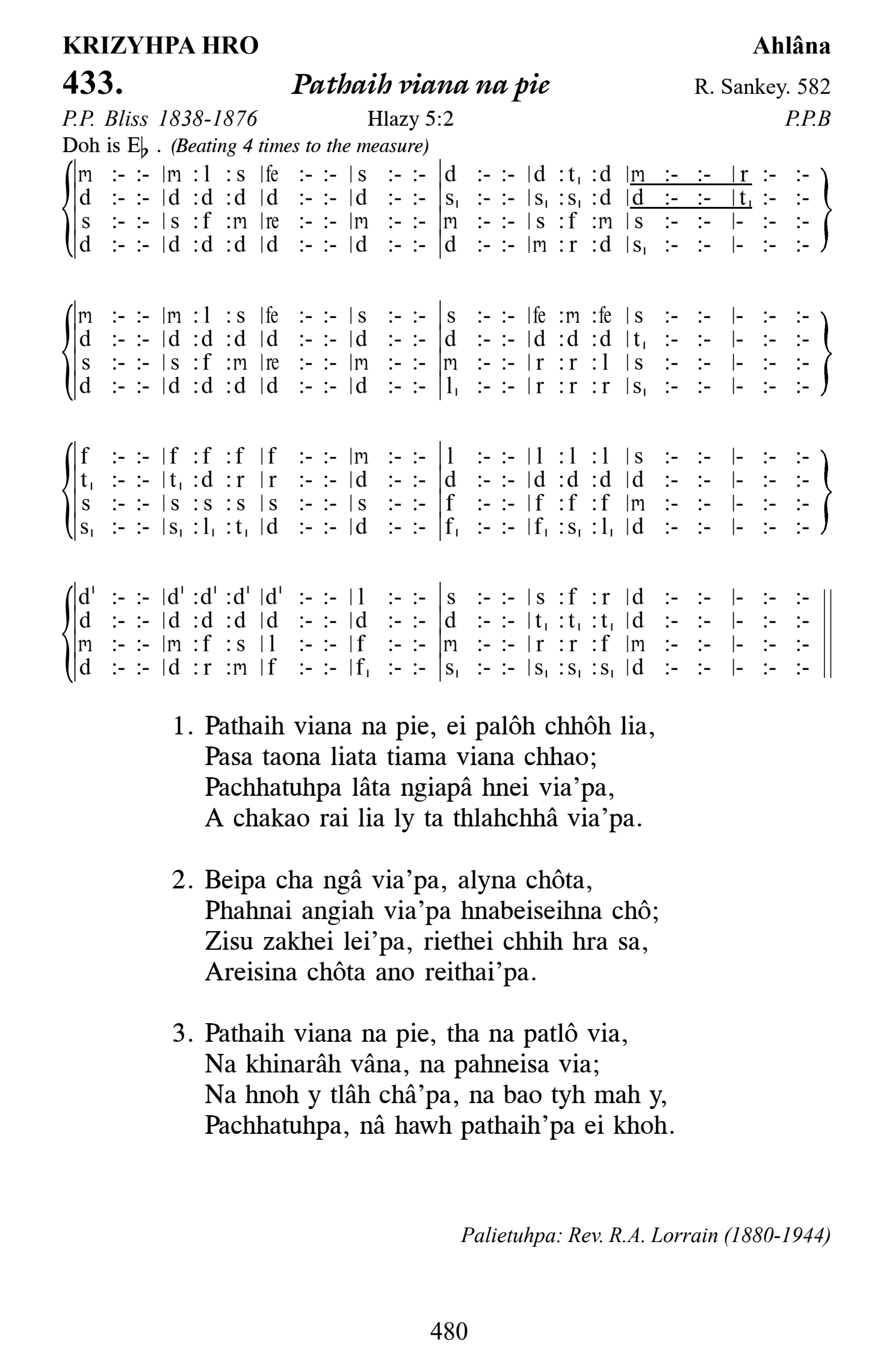 Hymn 433, “Pathaih viana na pie”, Edition 13