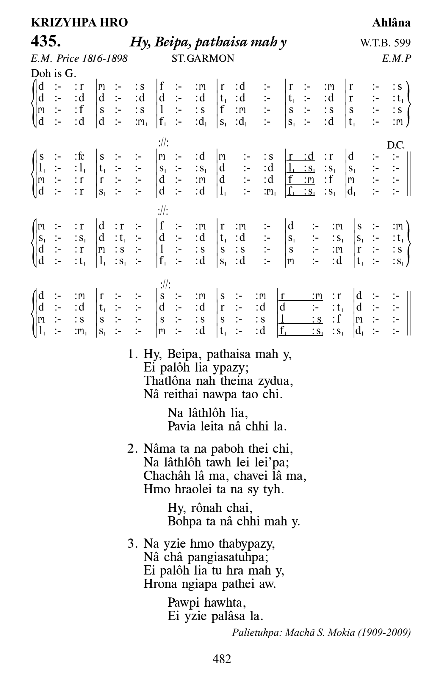 Hymn 435, “Hy, Beipa, pathaisa mah y”, Edition 13
