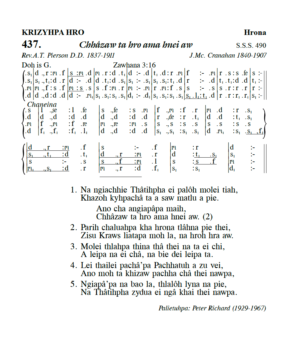 Hymn 437, “Chhâzaw ta hro ama hnei aw”, Edition 13