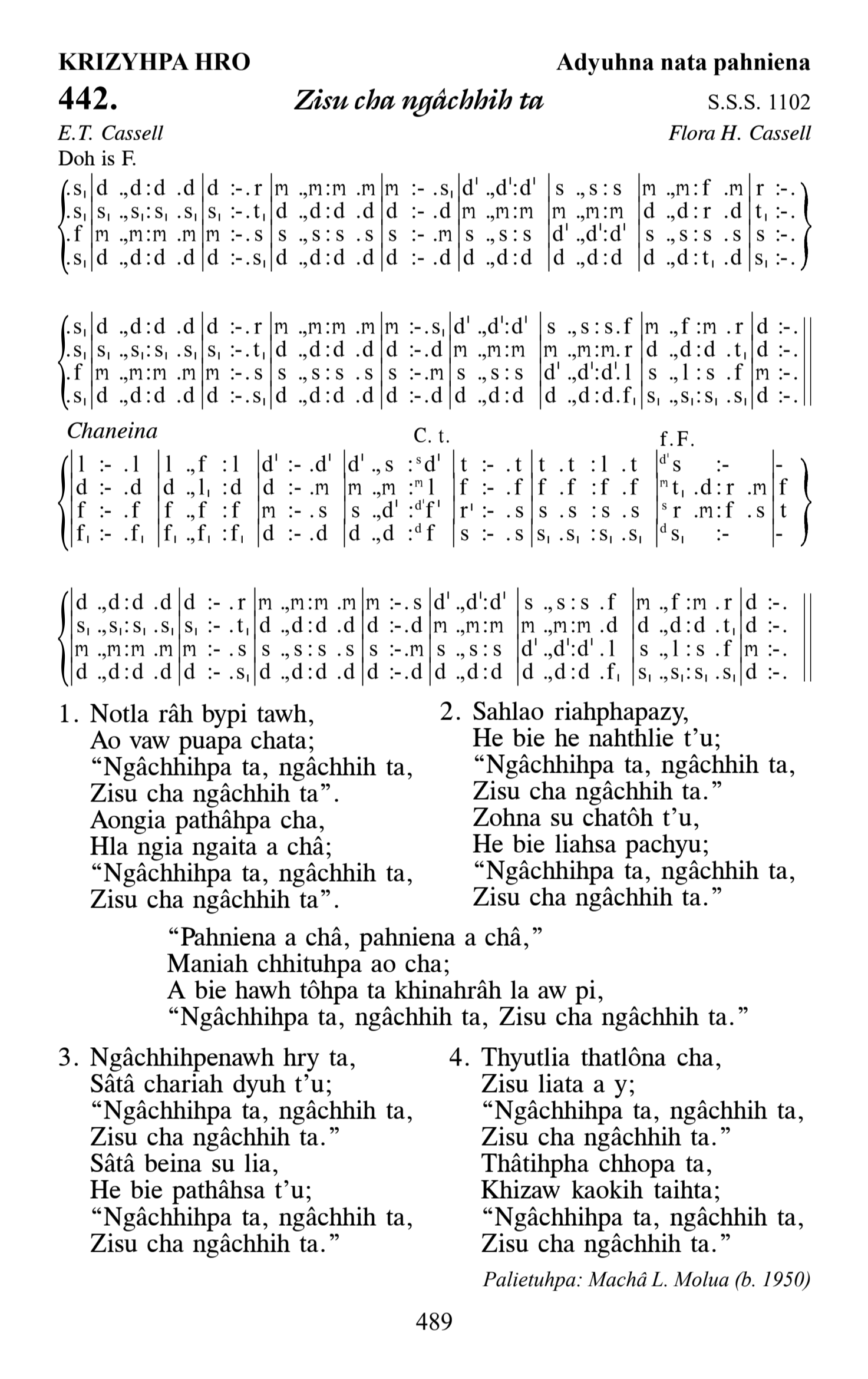 Hymn 442, “Zisu cha ngâchhih ta”, Edition 13