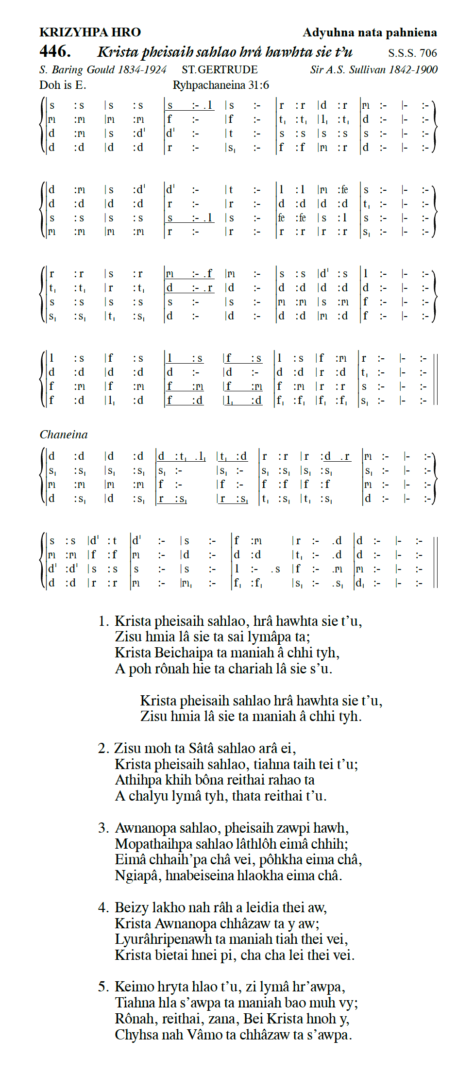 Hymn 446, “Krista pheisaih sahlao hrâ hawhta sie t’u”, Edition 13