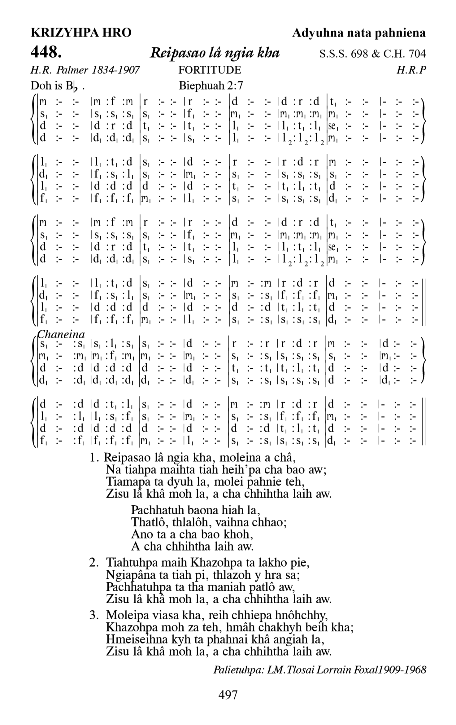 Hymn 448, “Reipasao lâ ngia kha”, Edition 13