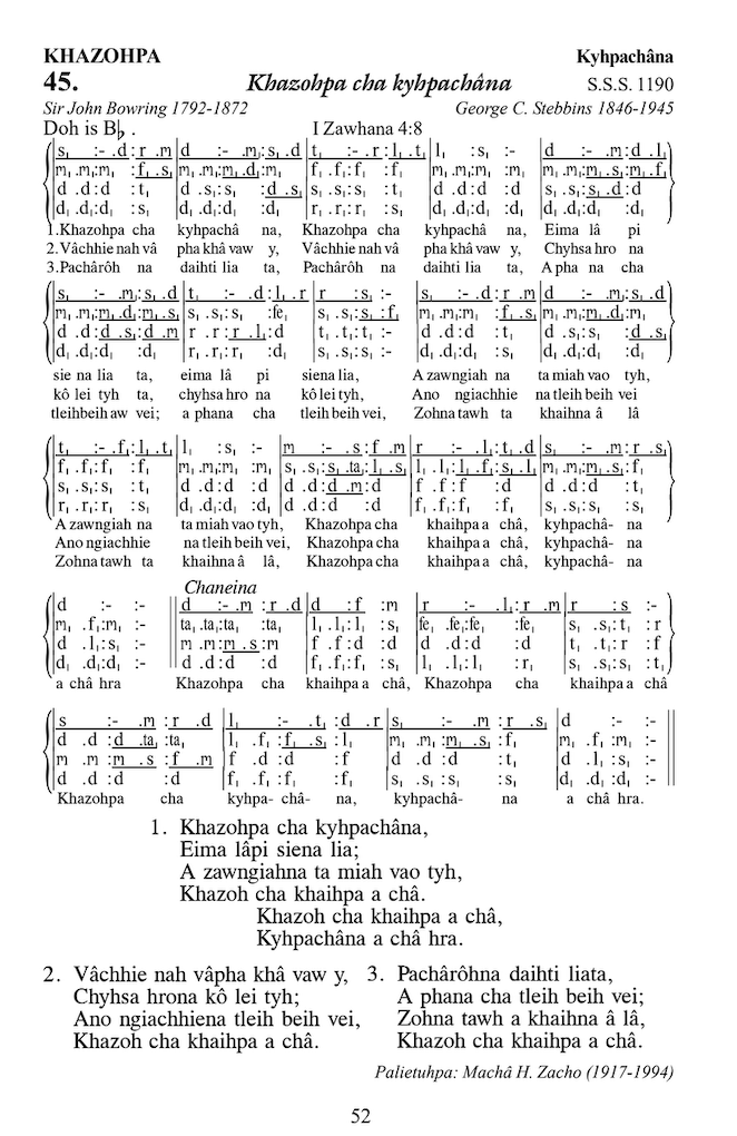 Hymn 45, “Khazohpa cha kyhpachâna”, Edition 13